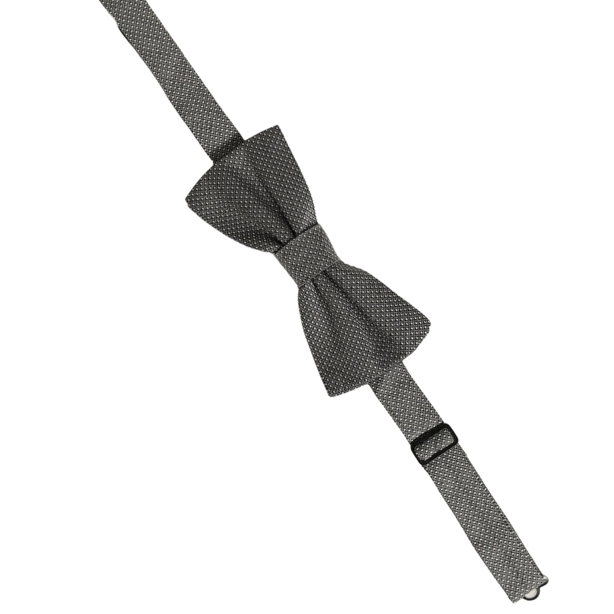 Dolce & Gabbana Men Gray Silk Patterned Adjustable Neck Papillon Bow Tie