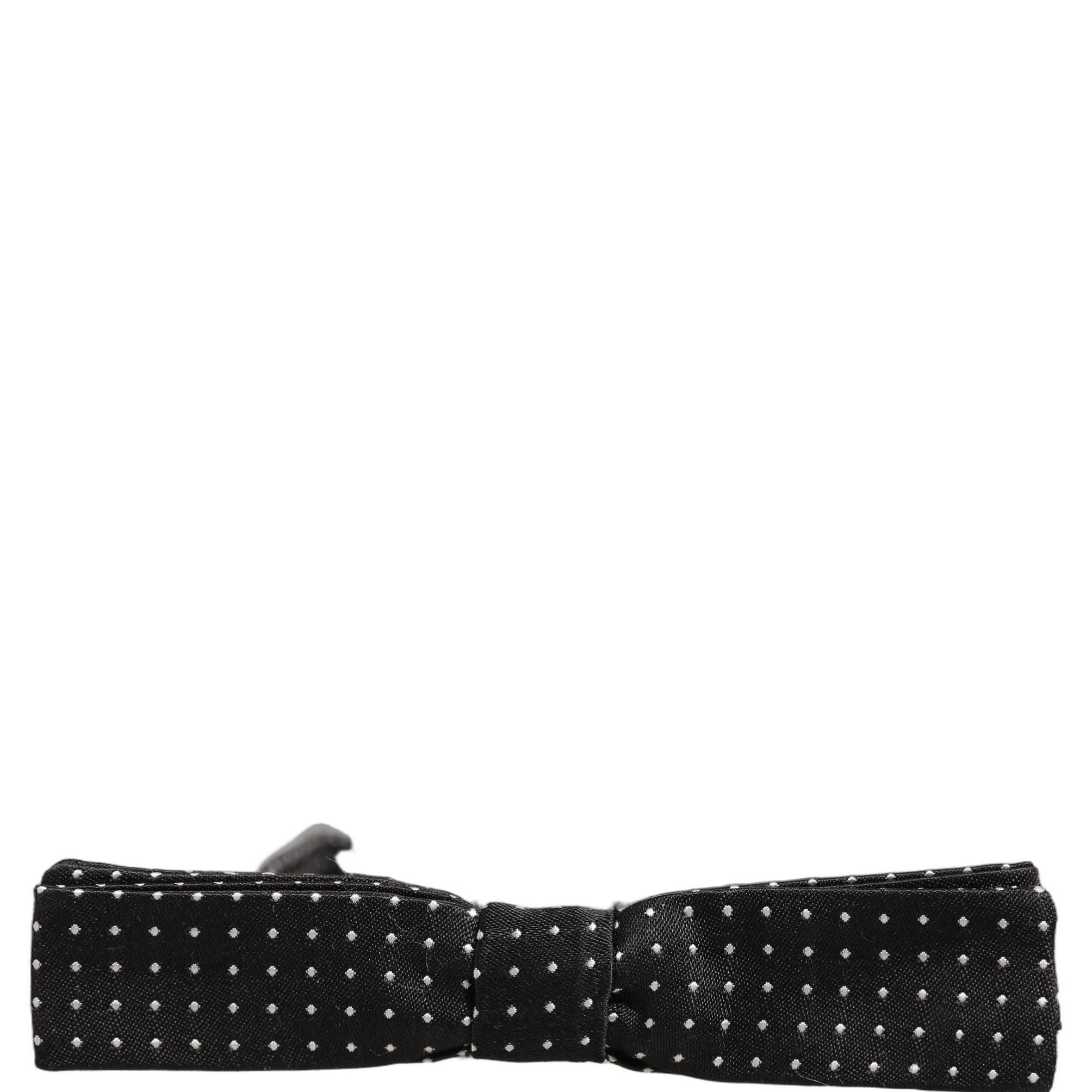 Dolce & Gabbana Black White Polka Dot Adjustable Neck Papillon Bow Tie