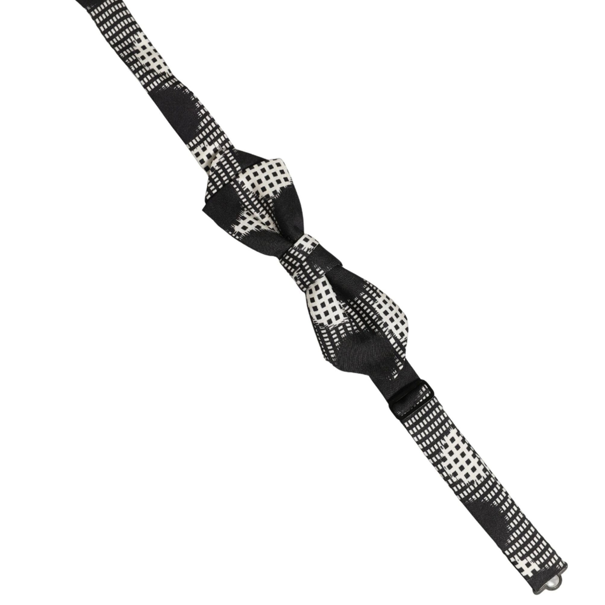 Dolce & Gabbana Black White Checkered Adjustable Neck Papillon Bow Tie