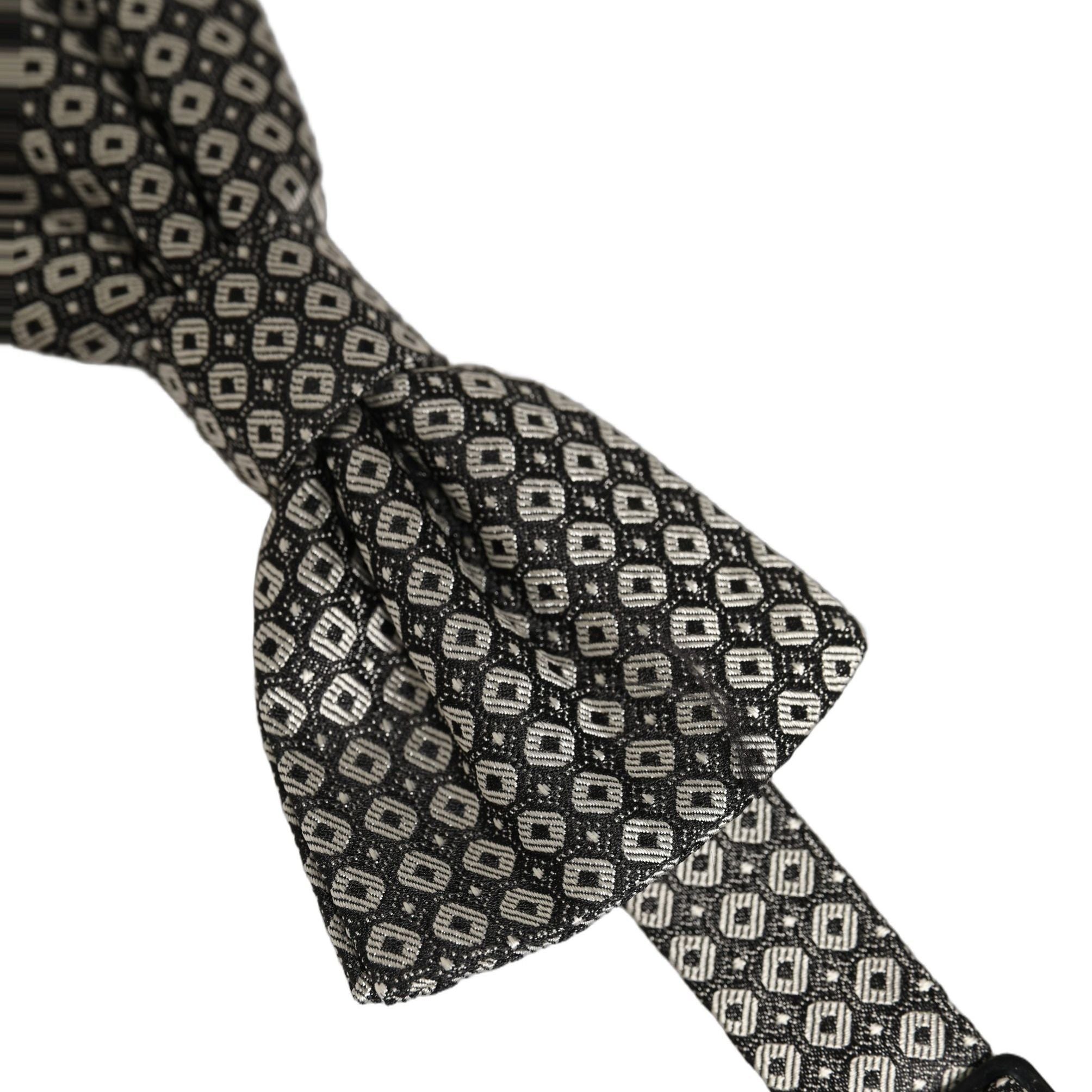 Dolce & Gabbana Men Gray Silk Patterned Adjustable Neck Papillon Bow Tie