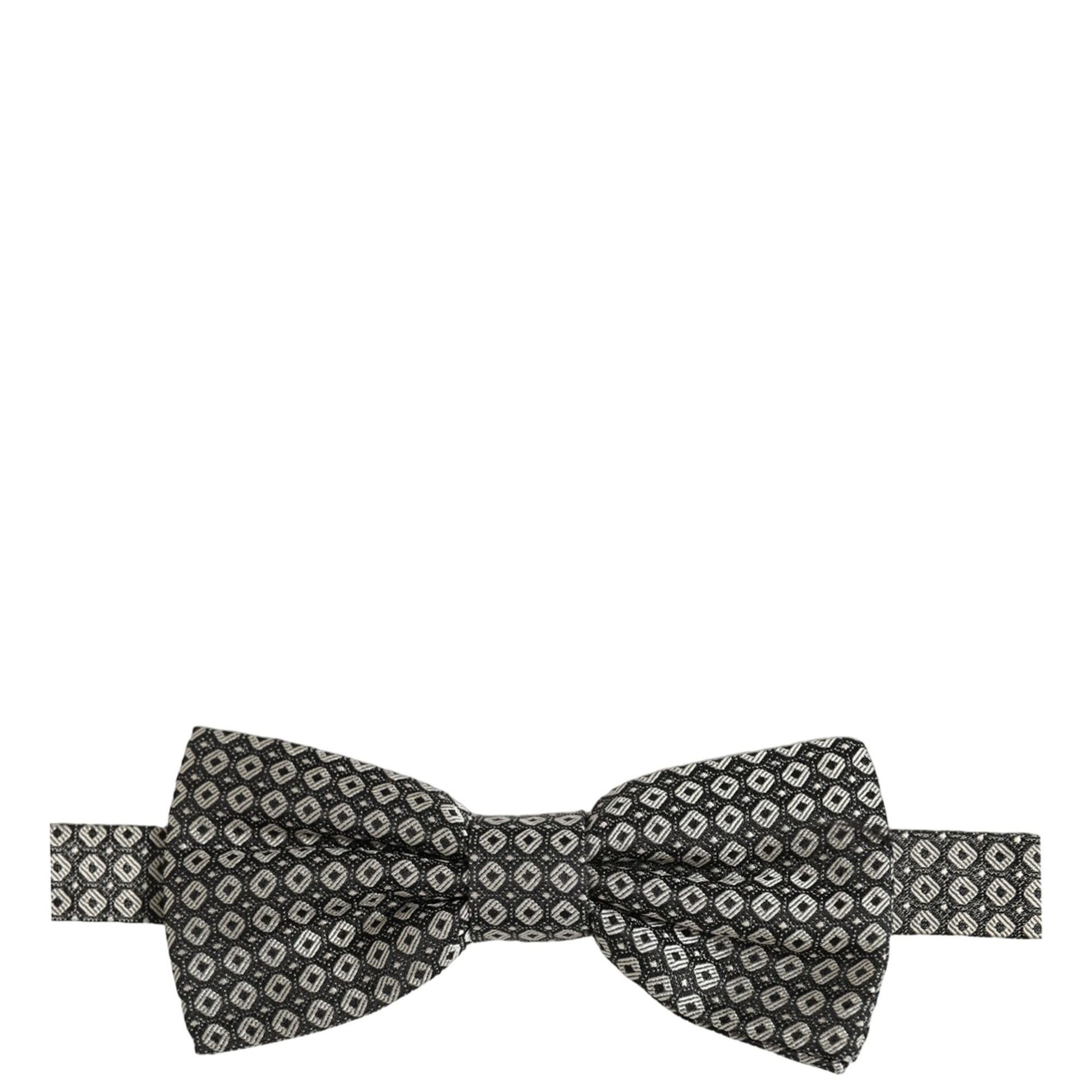 Dolce & Gabbana Men Gray Silk Patterned Adjustable Neck Papillon Bow Tie
