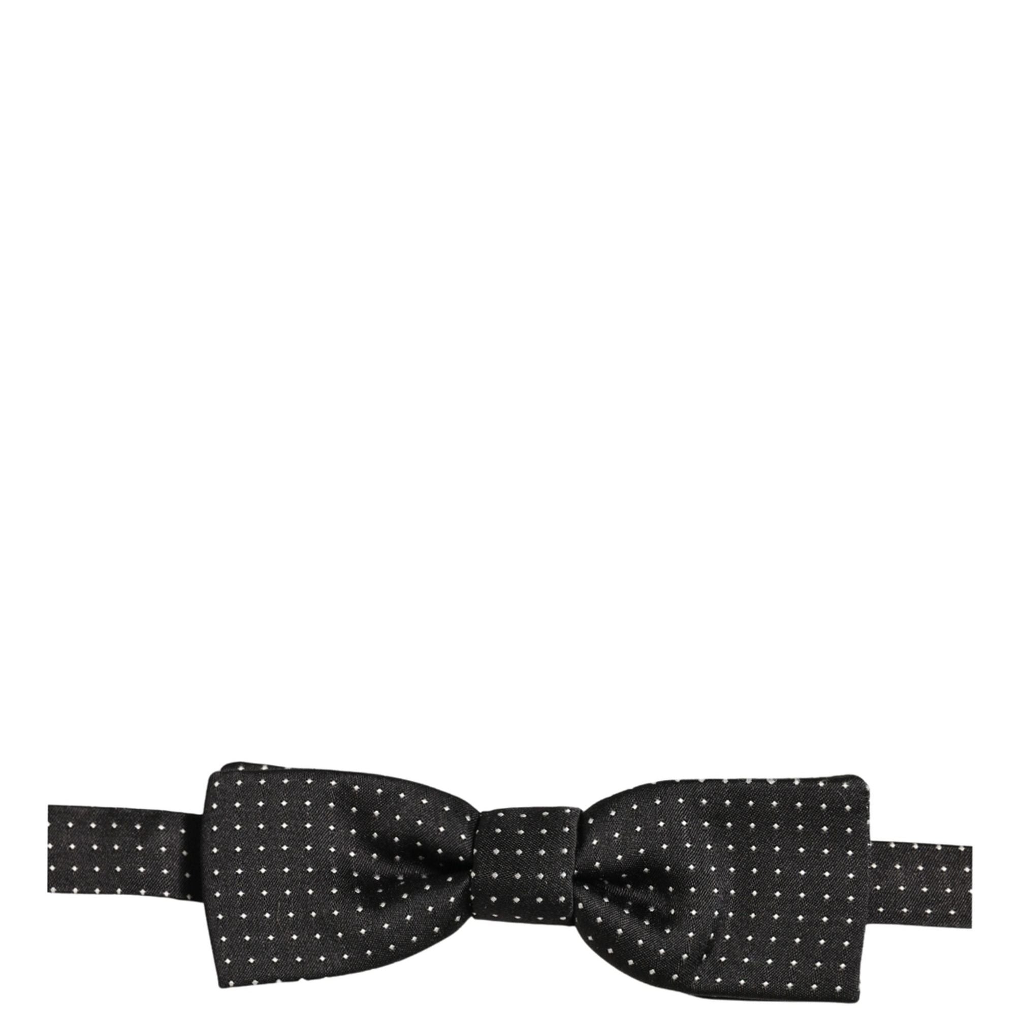 Dolce & Gabbana Black White Polka Dot Adjustable Neck Papillon Bow Tie