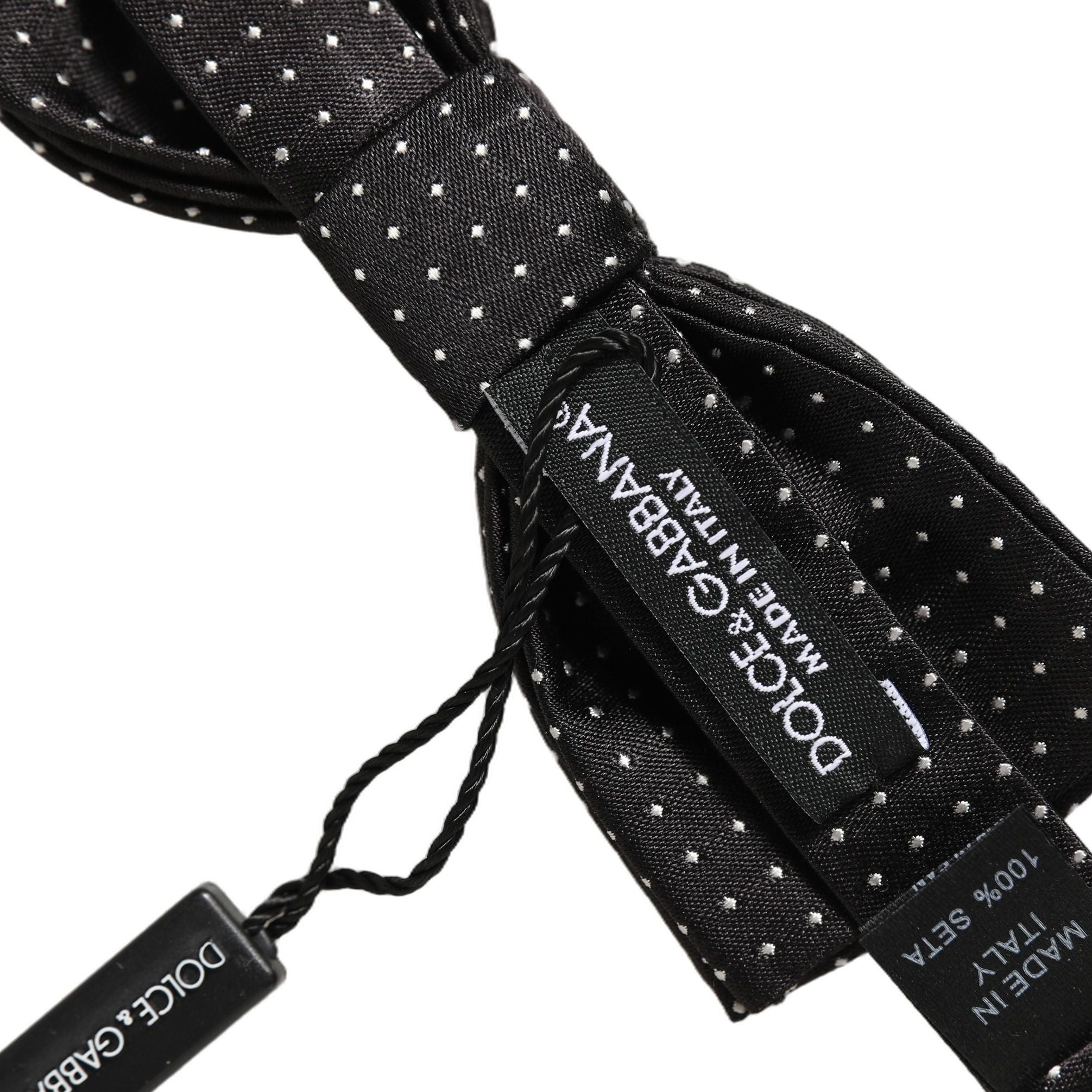 Dolce & Gabbana Black White Polka Dot Adjustable Neck Papillon Bow Tie