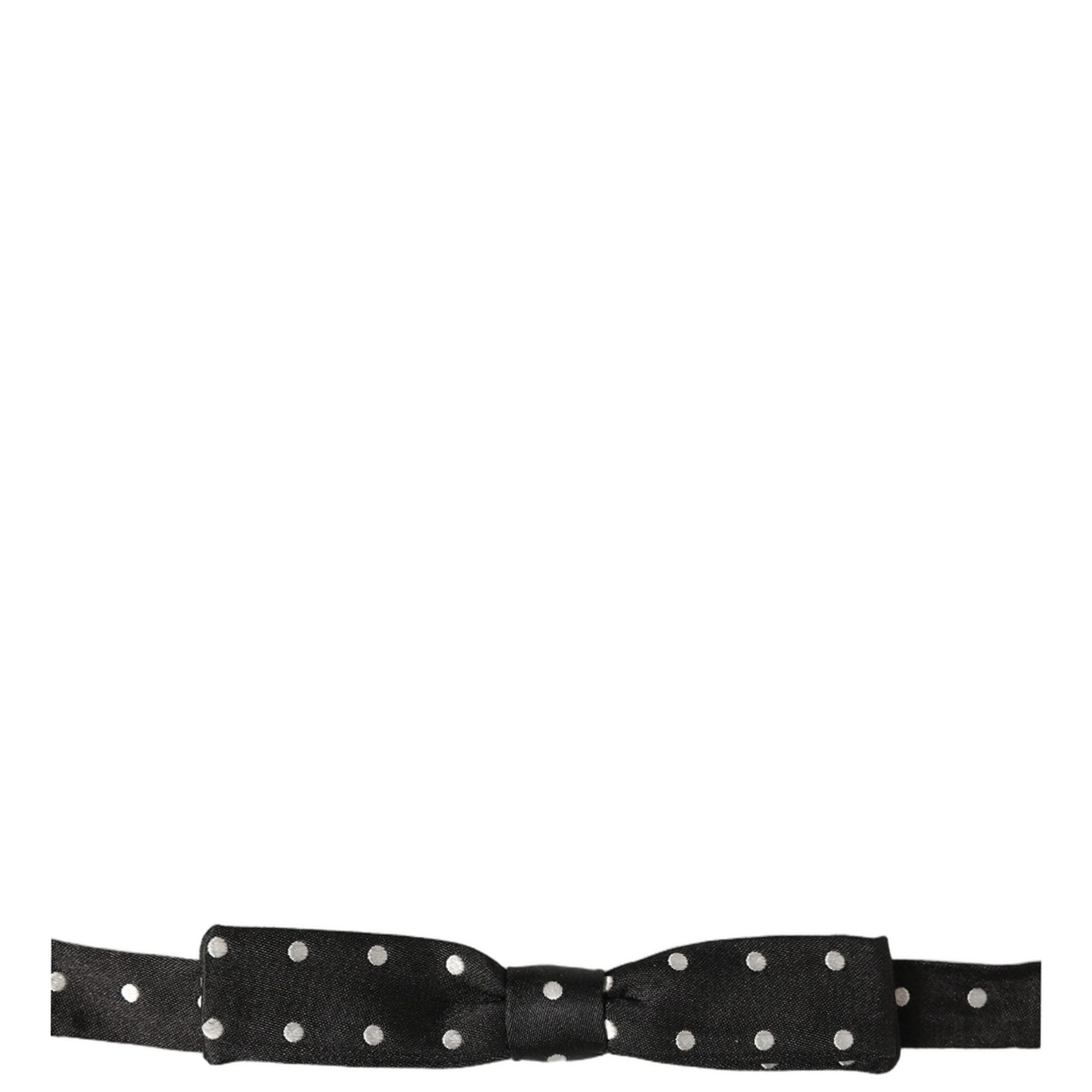 Dolce & Gabbana Black White Polka Dot Adjustable Neck Papillon Bow Tie