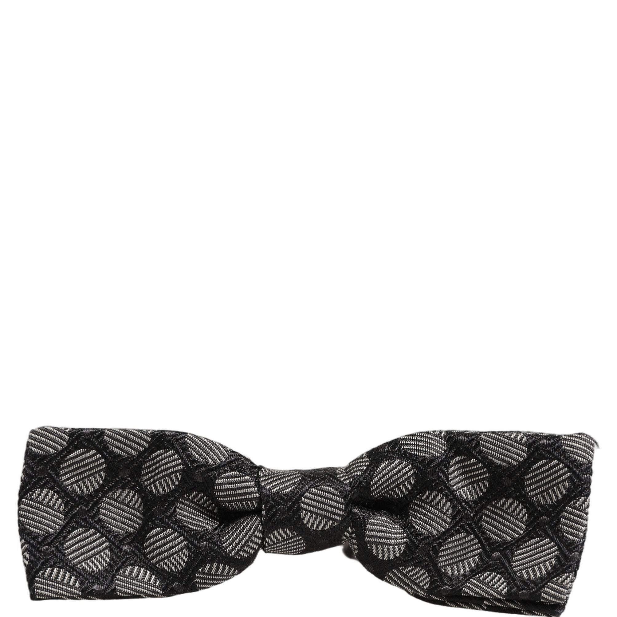 Dolce & Gabbana Black White Geometric Silk Adjustable Neck Papillon Bow Tie