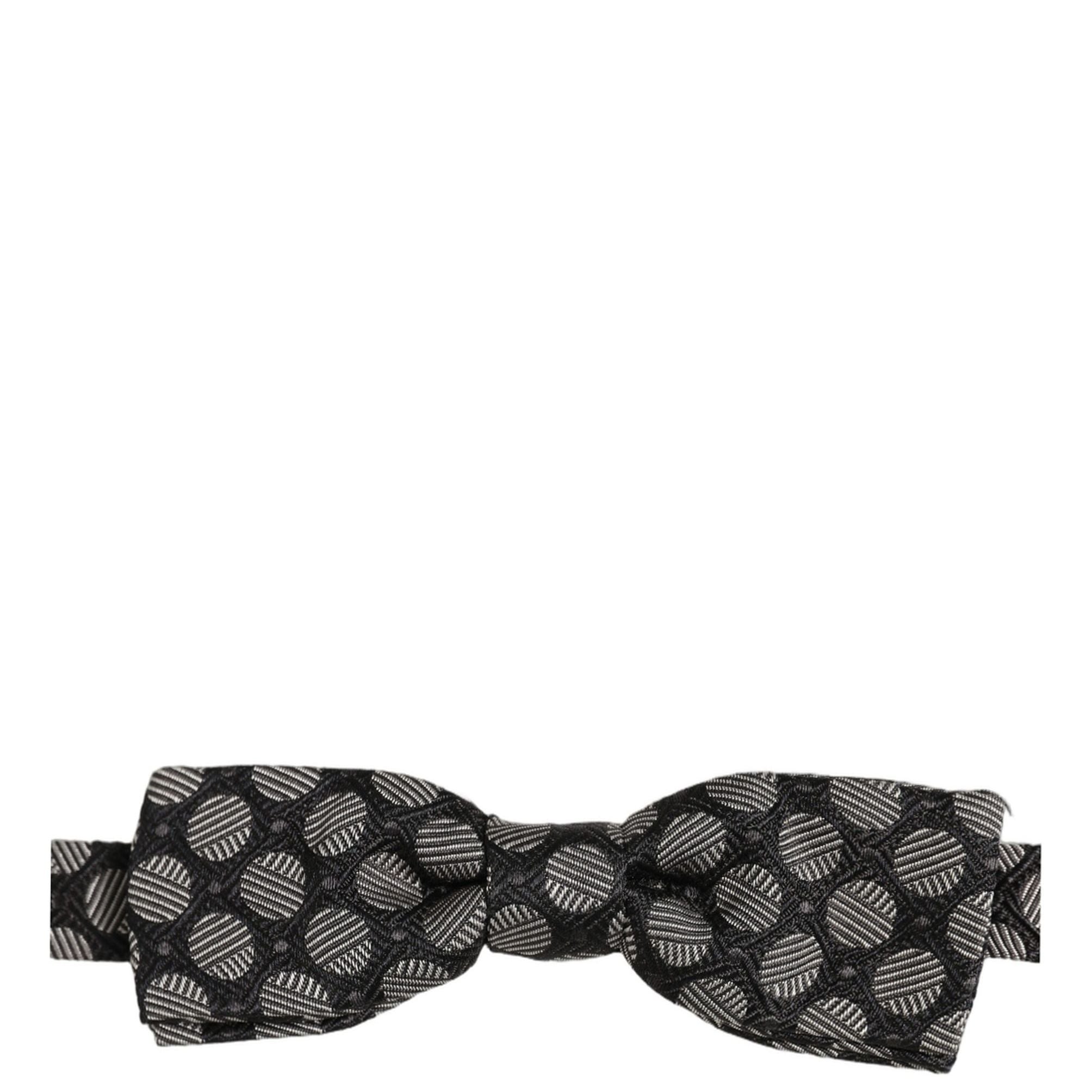 Dolce & Gabbana Black White Geometric Silk Adjustable Neck Papillon Bow Tie