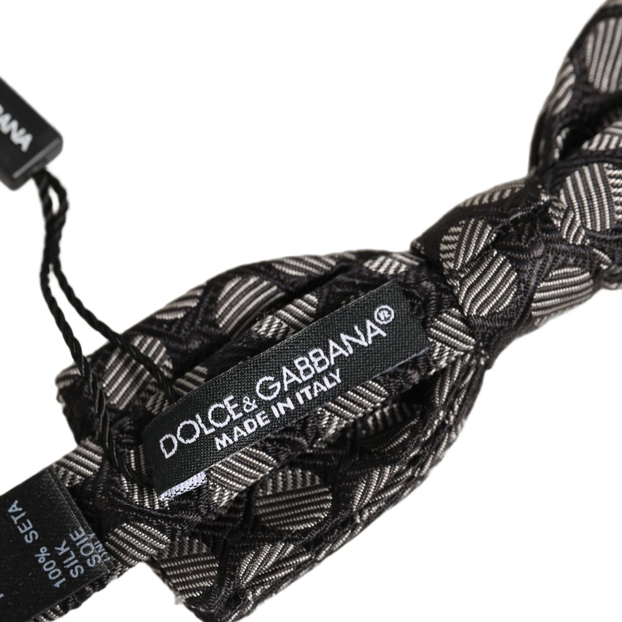 Dolce & Gabbana Black White Geometric Silk Adjustable Neck Papillon Bow Tie