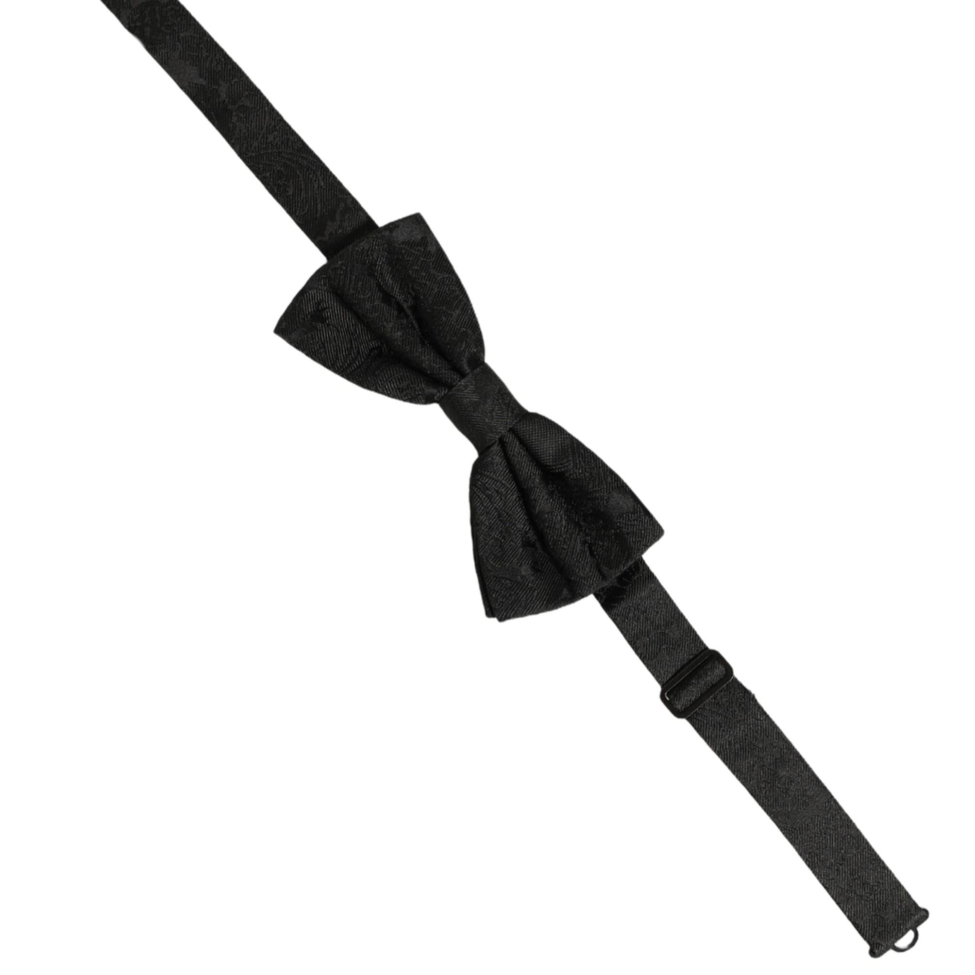 Dolce & Gabbana Men Black Paisley Silk Adjustable Neck Papillon Bow Tie