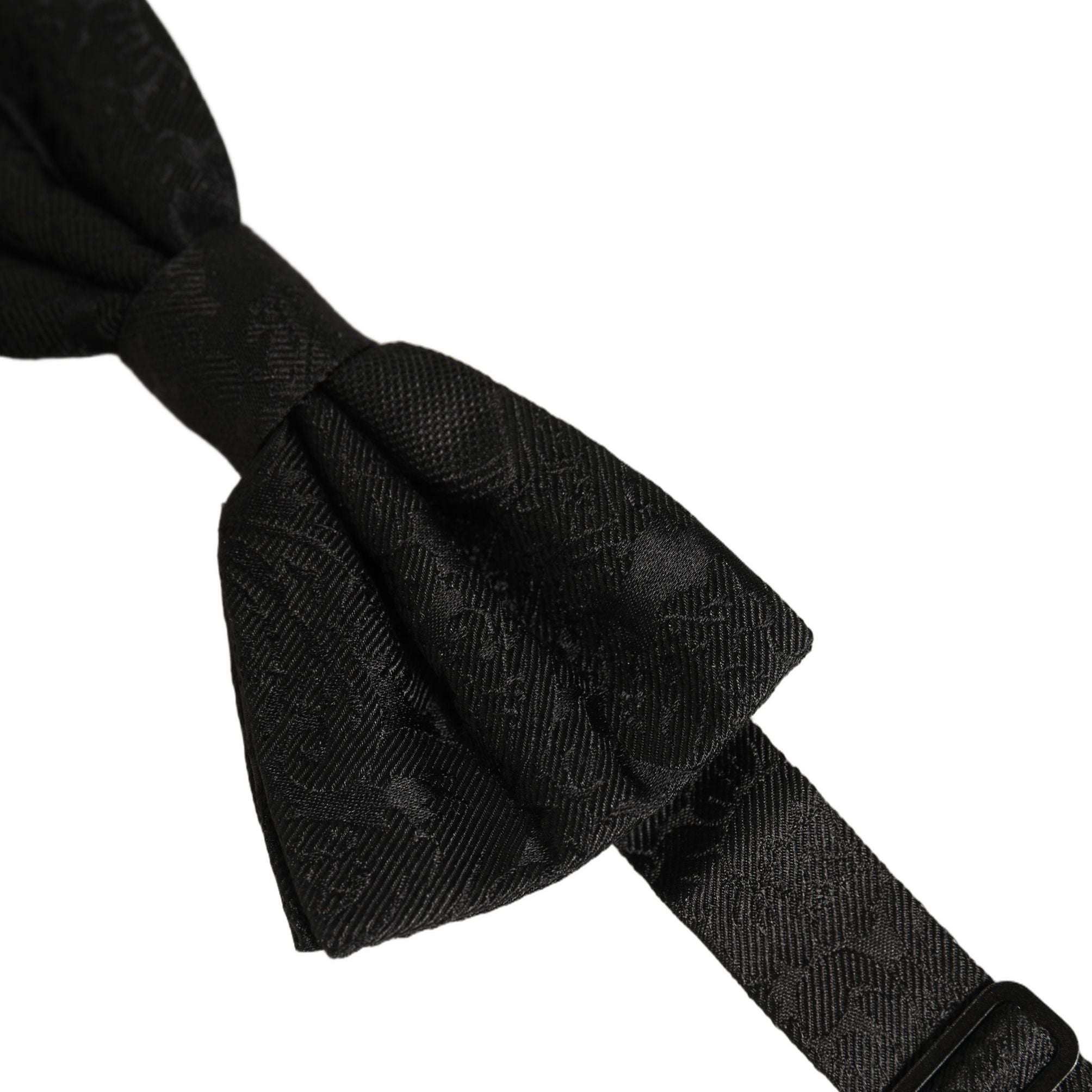 Dolce & Gabbana Men Black Paisley Silk Adjustable Neck Papillon Bow Tie