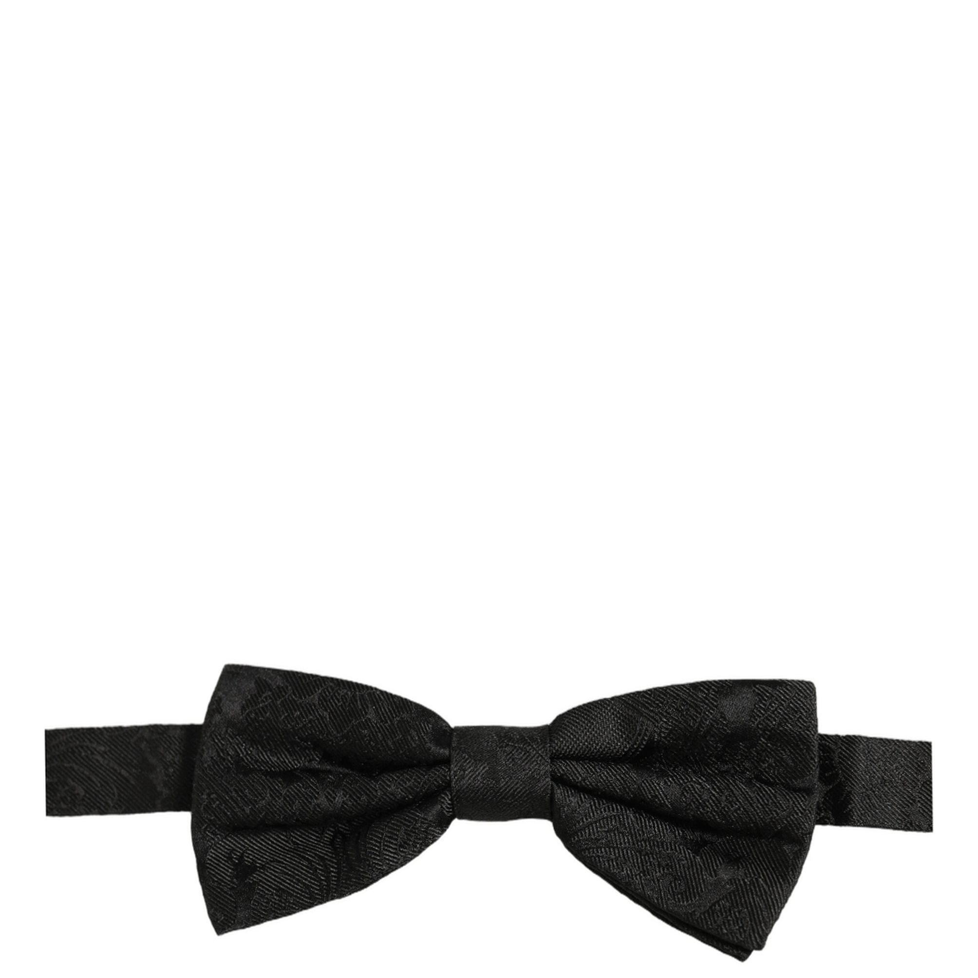 Dolce & Gabbana Men Black Paisley Silk Adjustable Neck Papillon Bow Tie
