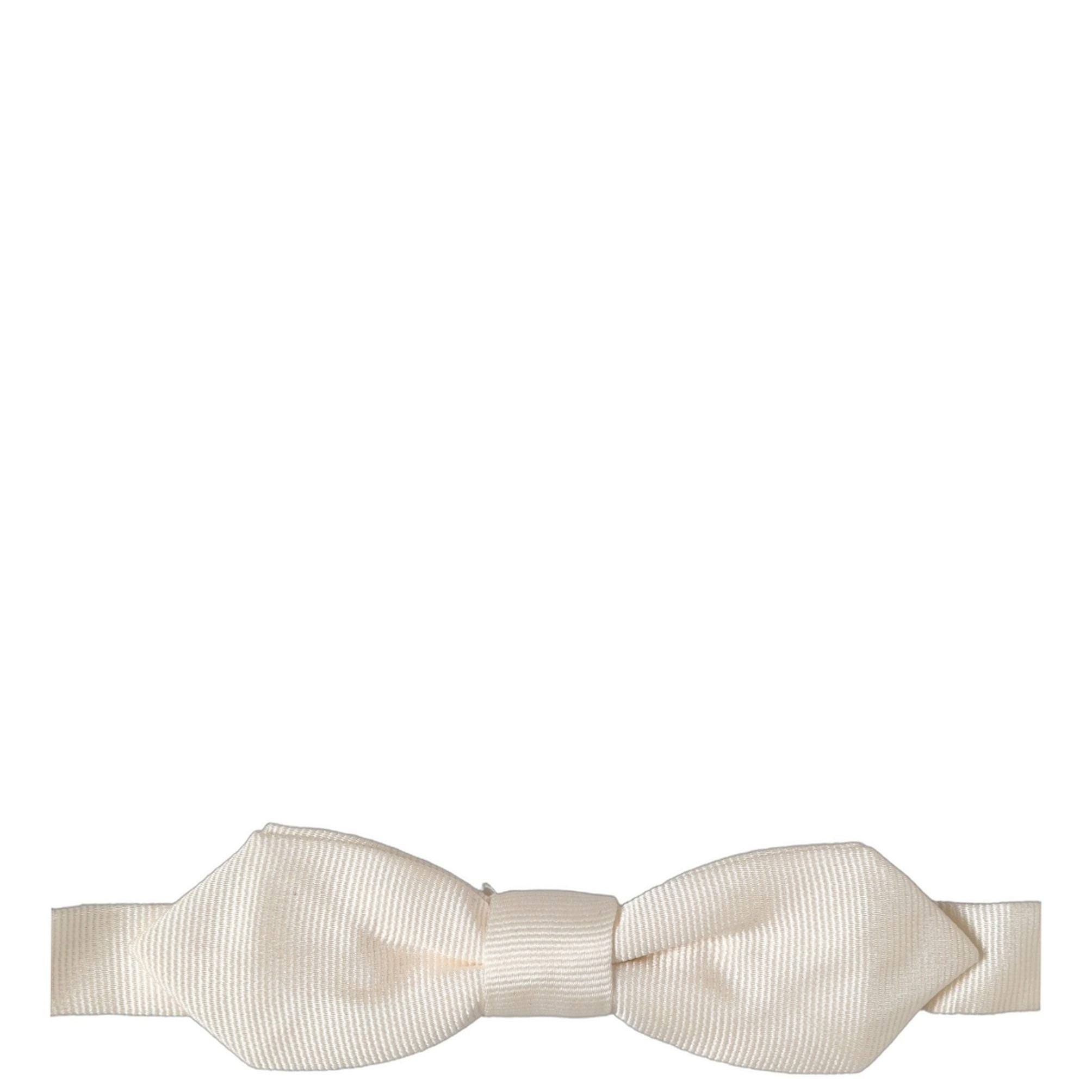 Dolce & Gabbana Men Off White Silk Adjustable Neck Papillon Bow Tie