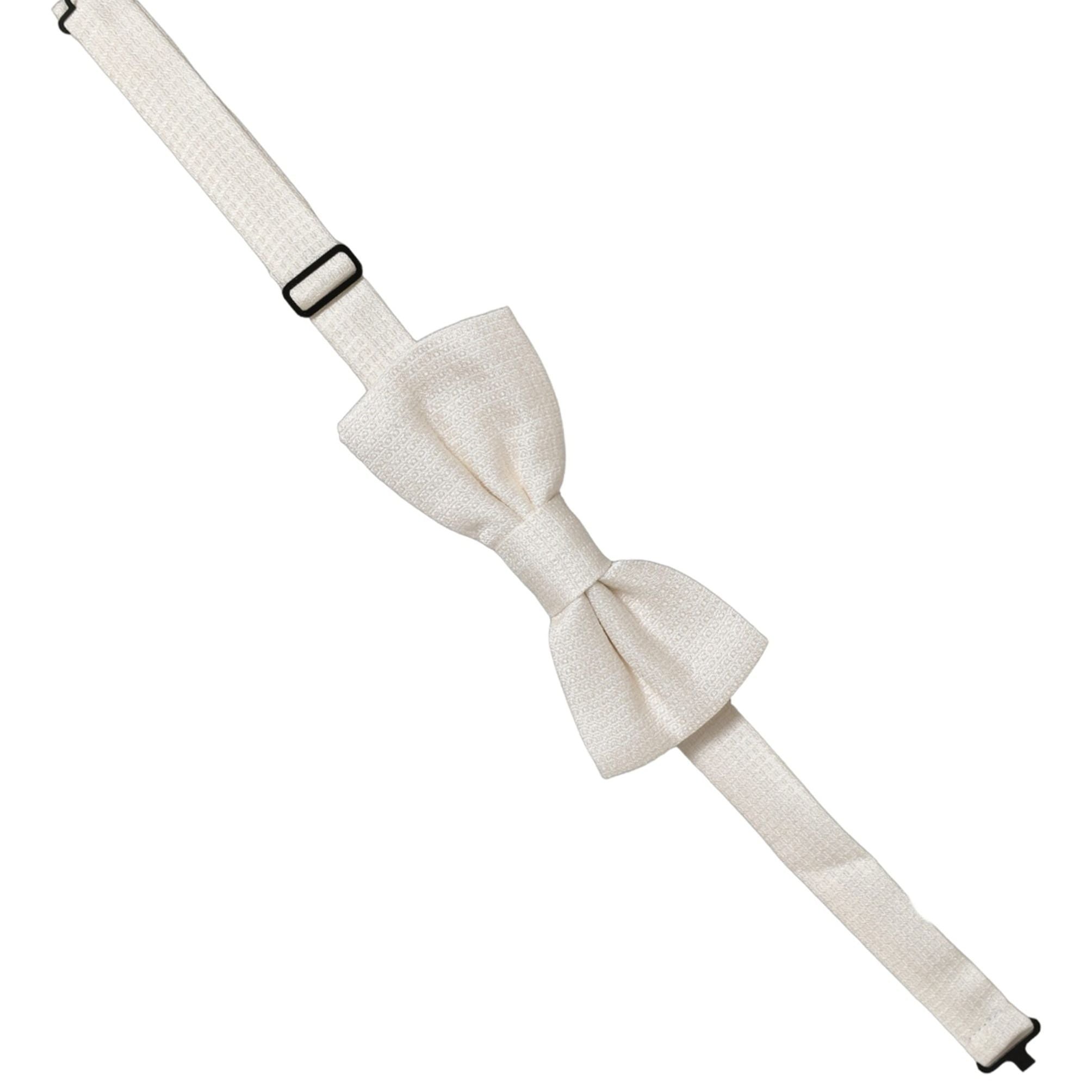 Dolce & Gabbana Men Off White Silk Adjustable Neck Papillon Bow Tie