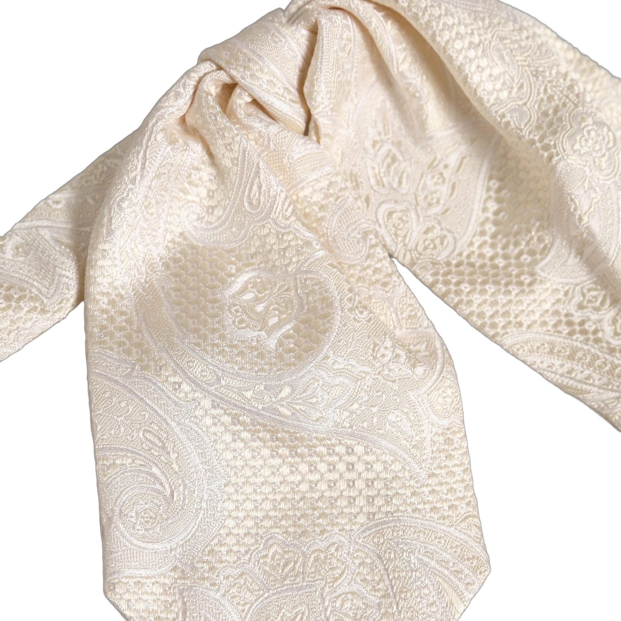 Dolce & Gabbana Men Ivory Paisley SIlk Adjustable Neck Papillon Bow Tie