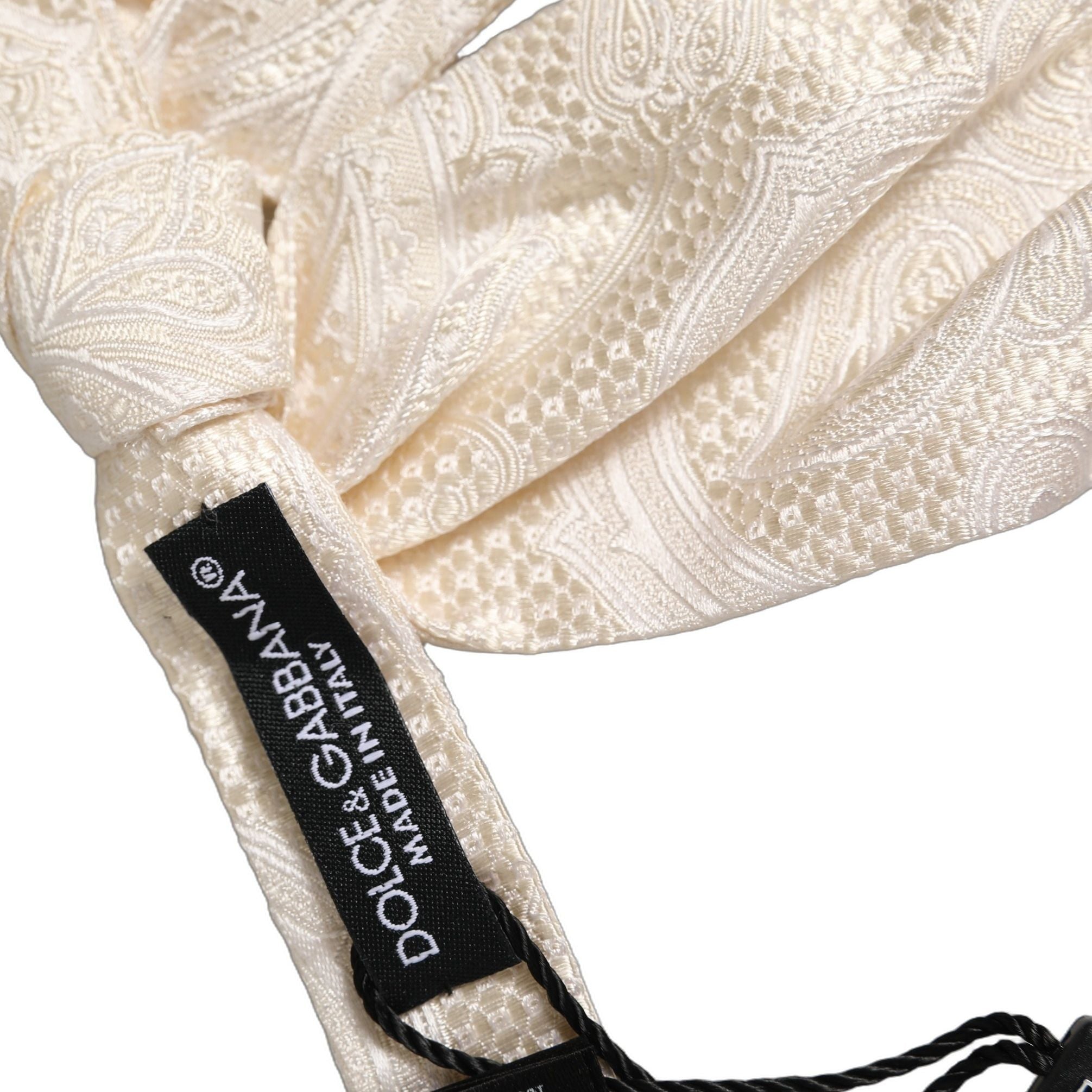 Dolce & Gabbana Men Ivory Paisley SIlk Adjustable Neck Papillon Bow Tie
