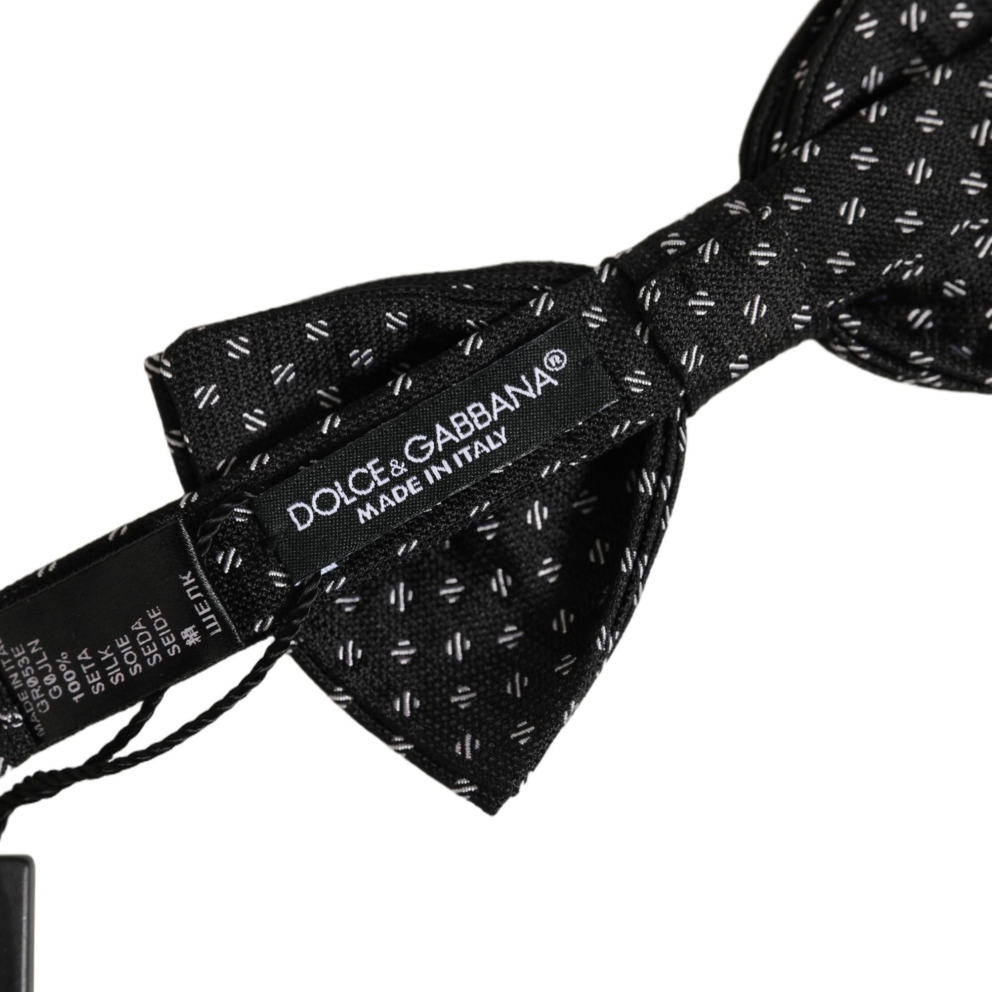 Dolce & Gabbana Men Black Patterned Adjustable Neck Papillon Bow Tie