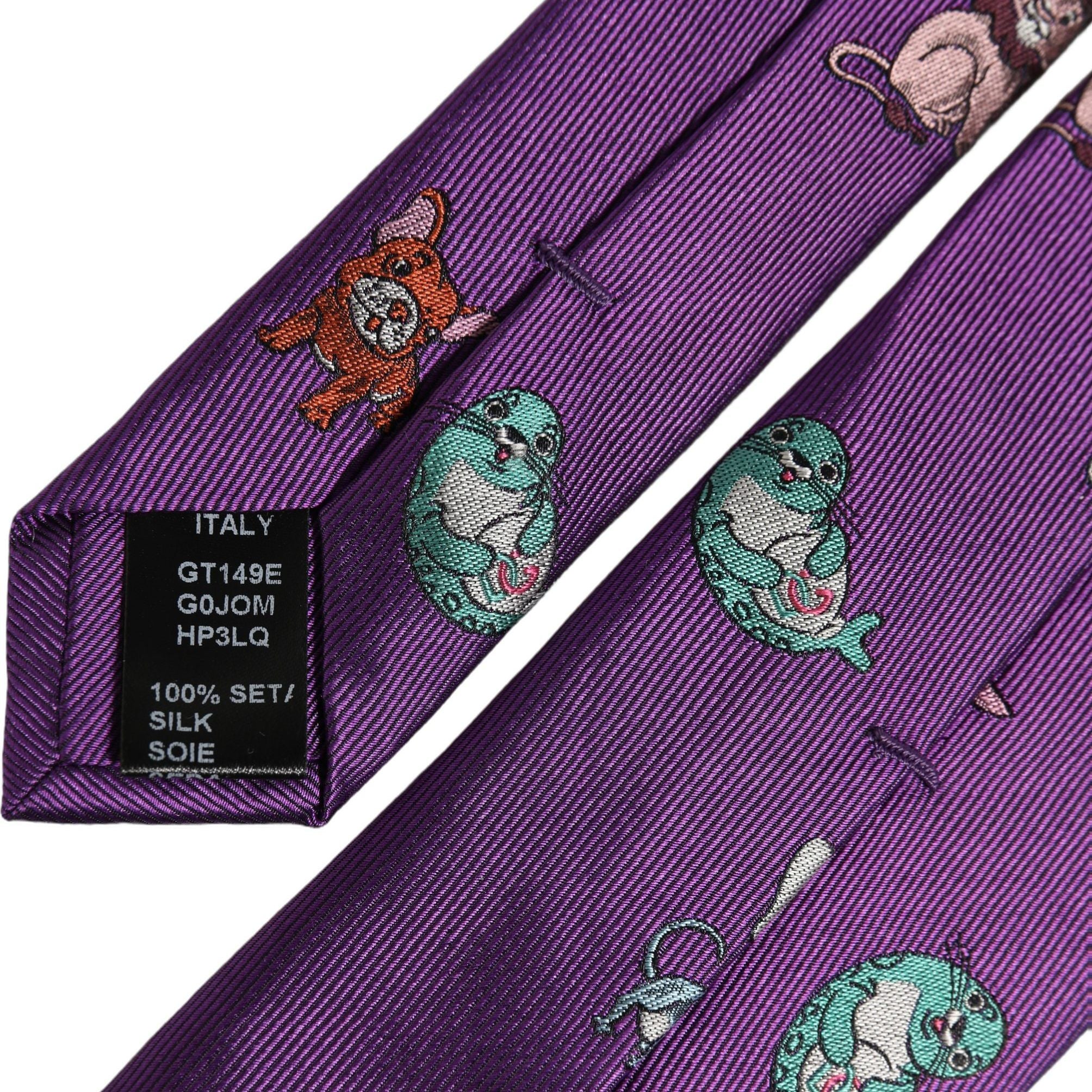 Dolce & Gabbana Men Purple Animal Print Adjustable Tied Necktie Tie