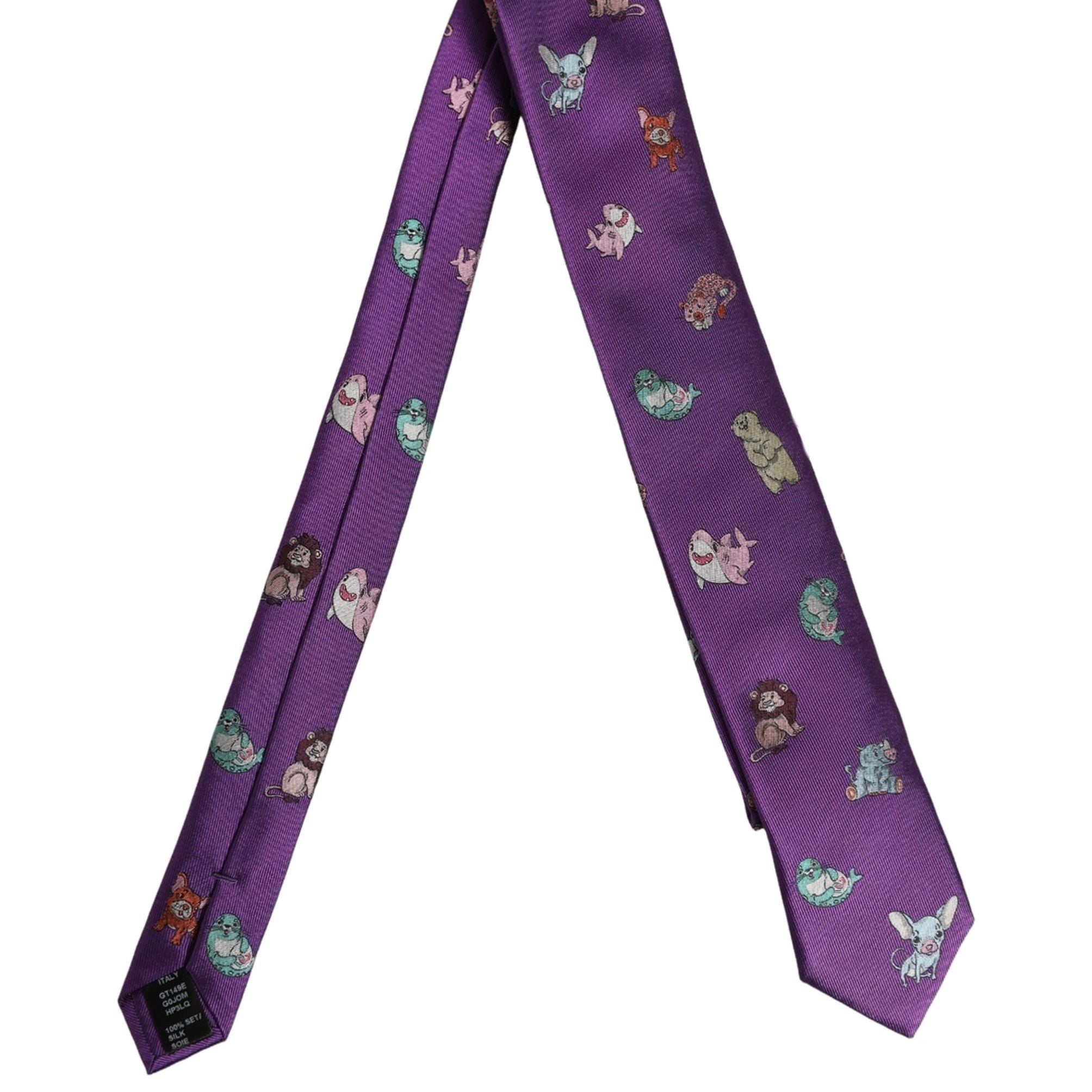 Dolce & Gabbana Men Purple Animal Print Adjustable Tied Necktie Tie