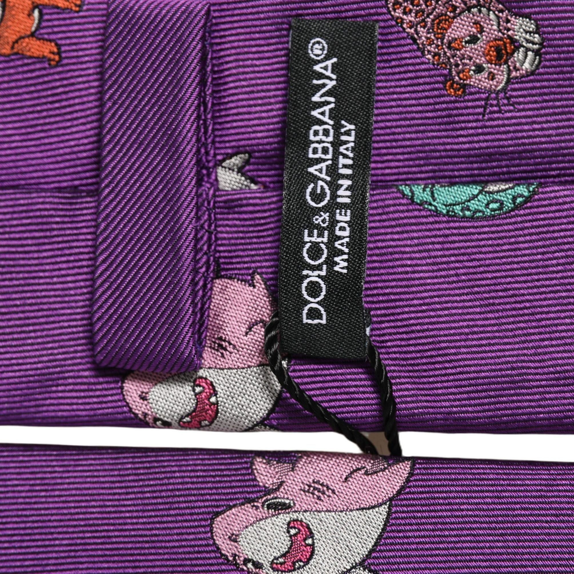 Dolce & Gabbana Men Purple Animal Print Adjustable Tied Necktie Tie