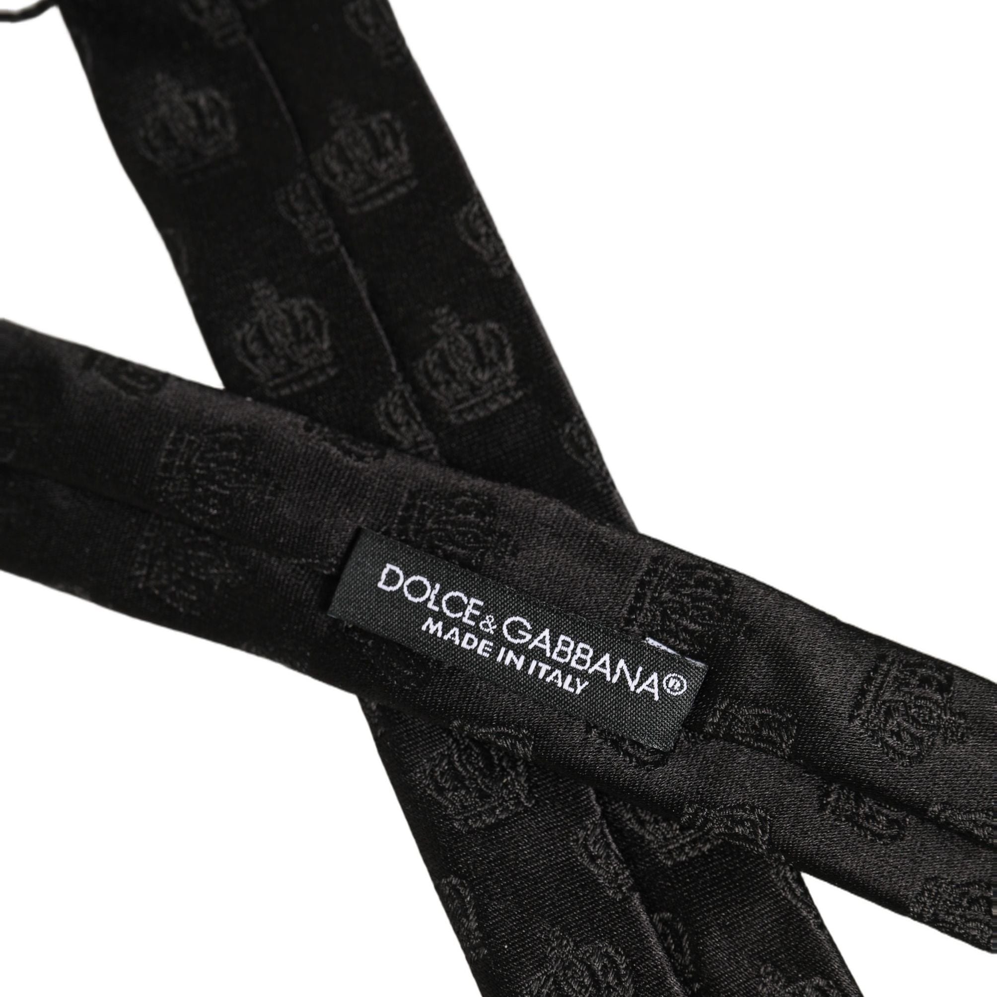 Dolce & Gabbana Men Black Crown Print Silk Adjustable Tied Necktie Tie