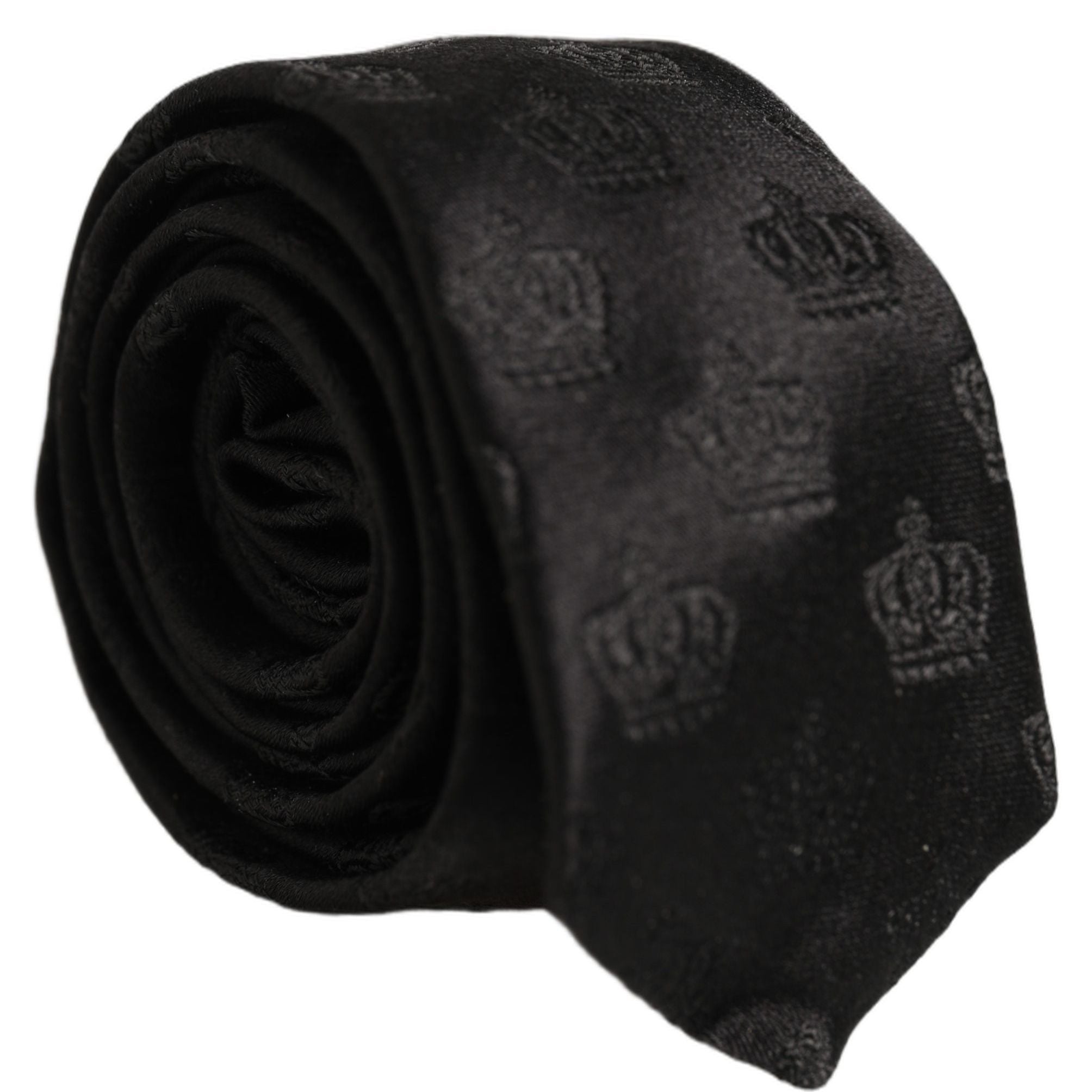 Dolce & Gabbana Men Black Crown Print Silk Adjustable Tied Necktie Tie