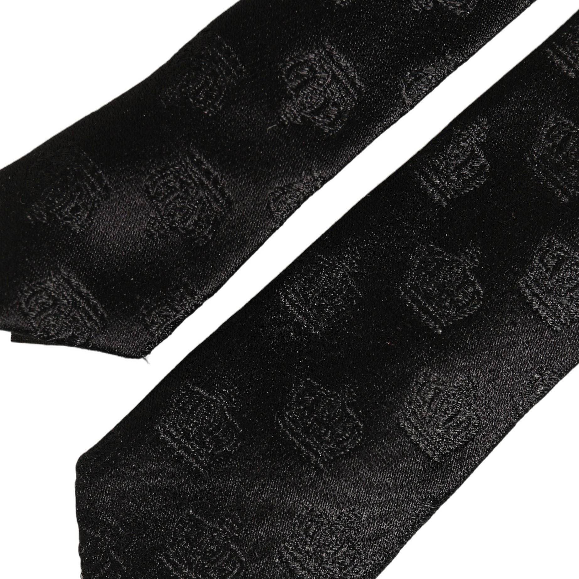 Dolce & Gabbana Men Black Crown Print Silk Adjustable Tied Necktie Tie