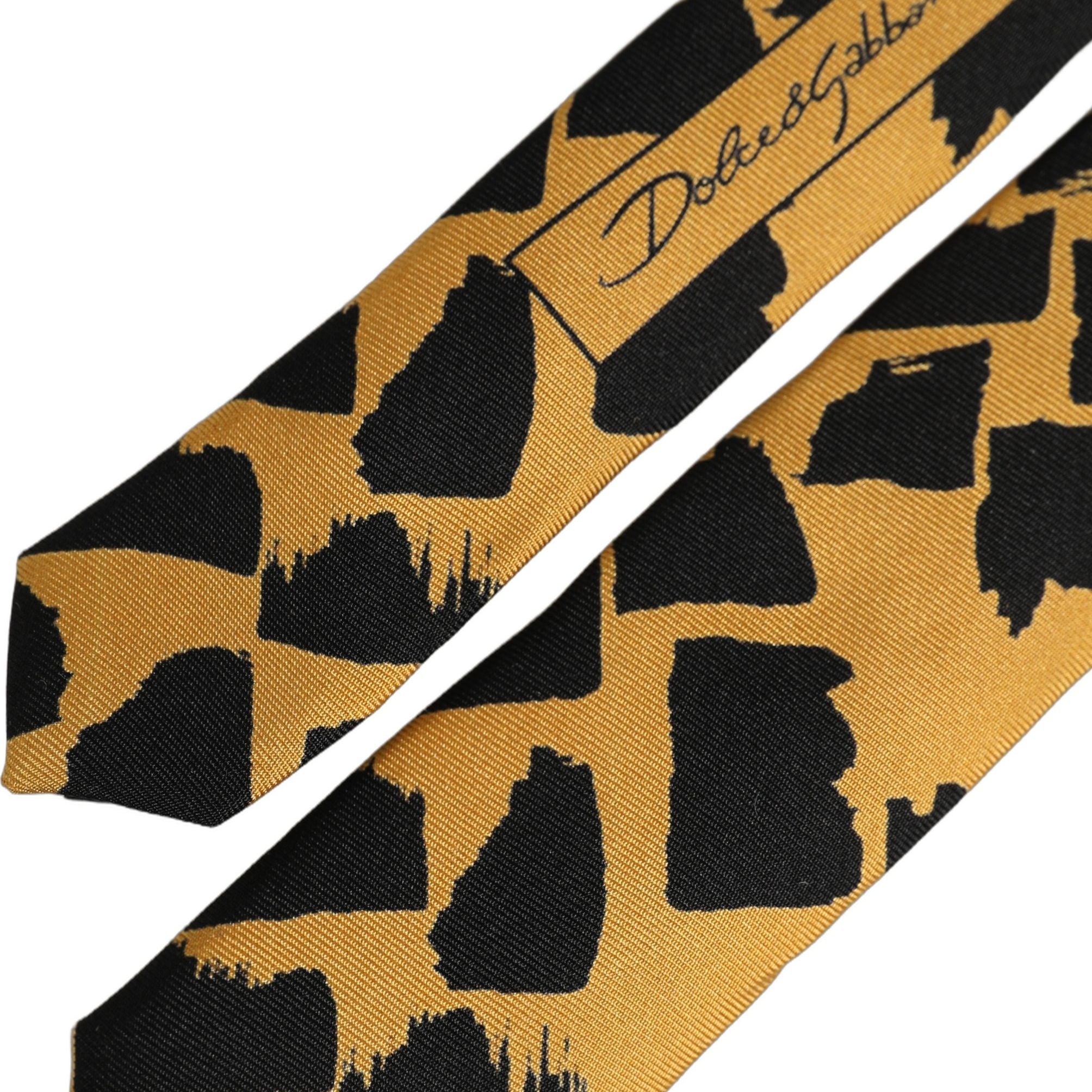 Dolce & Gabbana Men Black Yellow Patterned Adjustable Tied Necktie Tie