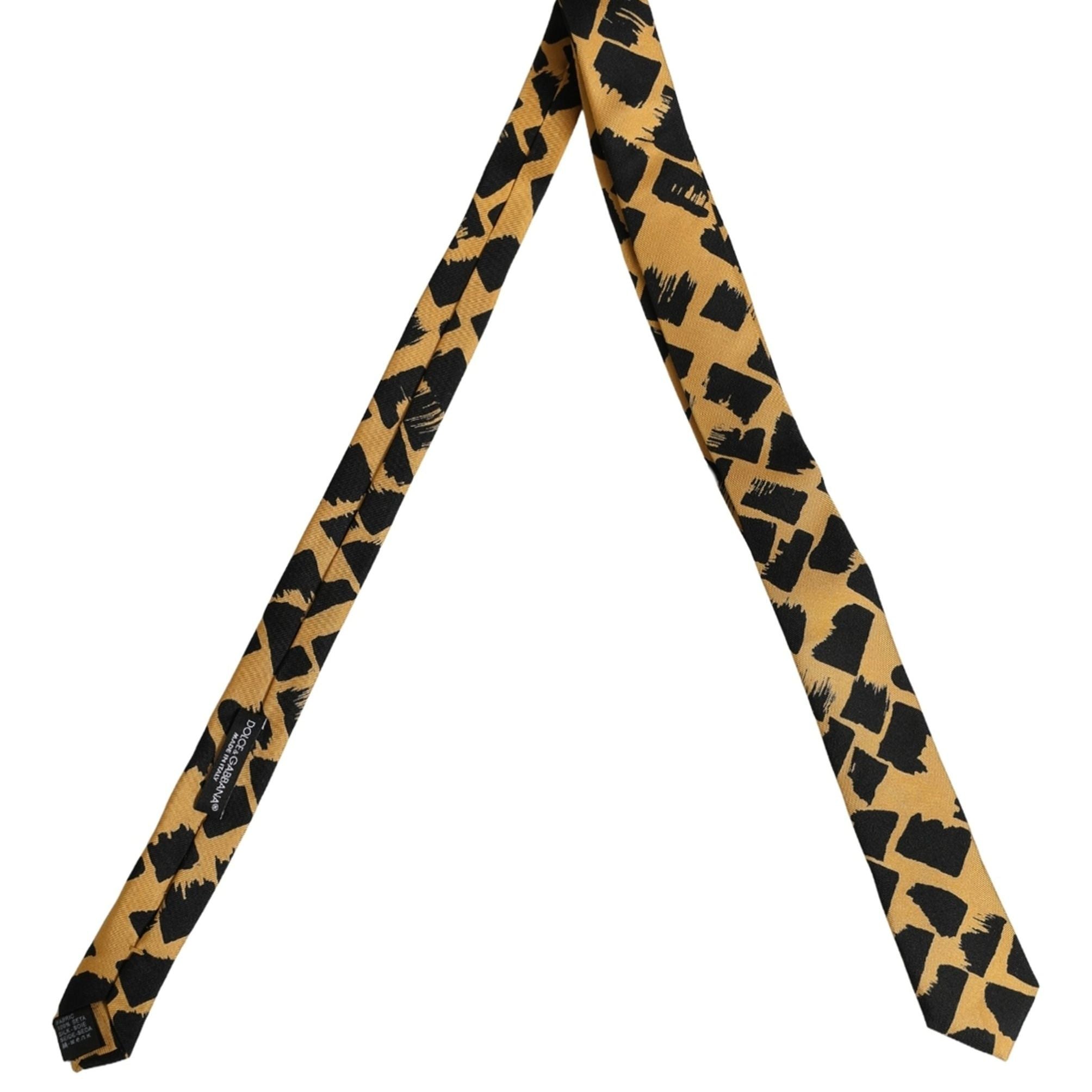 Dolce & Gabbana Men Black Yellow Patterned Adjustable Tied Necktie Tie
