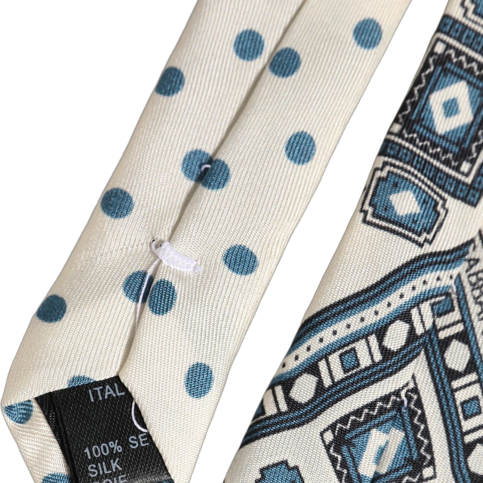 Dolce & Gabbana Men Off White Blue Geometric Adjustable Tied Necktie Tie
