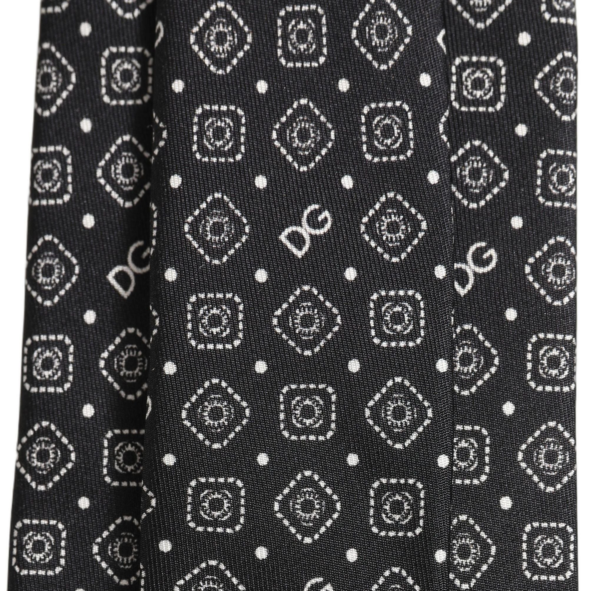 Dolce & Gabbana Men Black DG Logo 100% Silk Adjustable Tied Necktie Tie