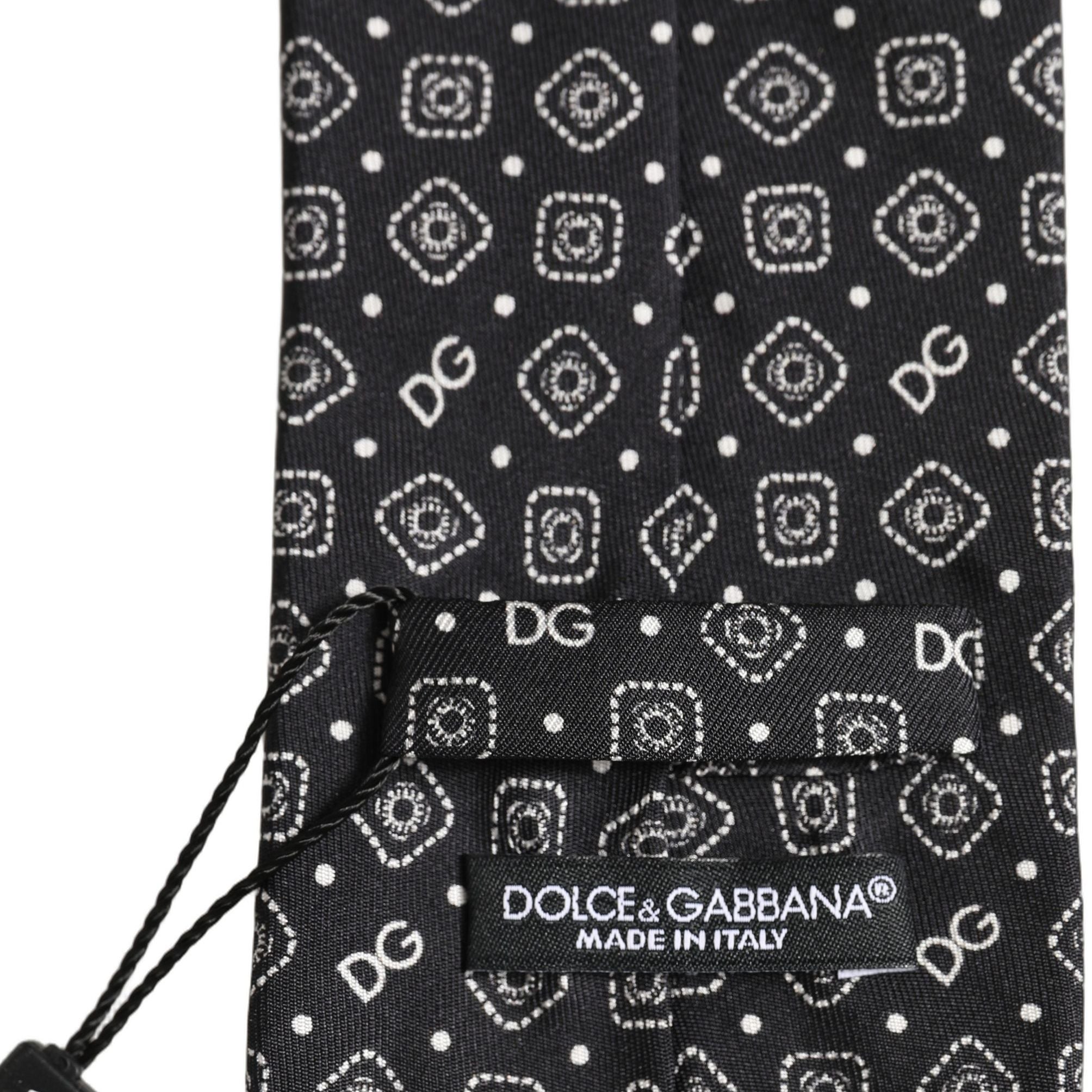 Dolce & Gabbana Men Black DG Logo 100% Silk Adjustable Tied Necktie Tie