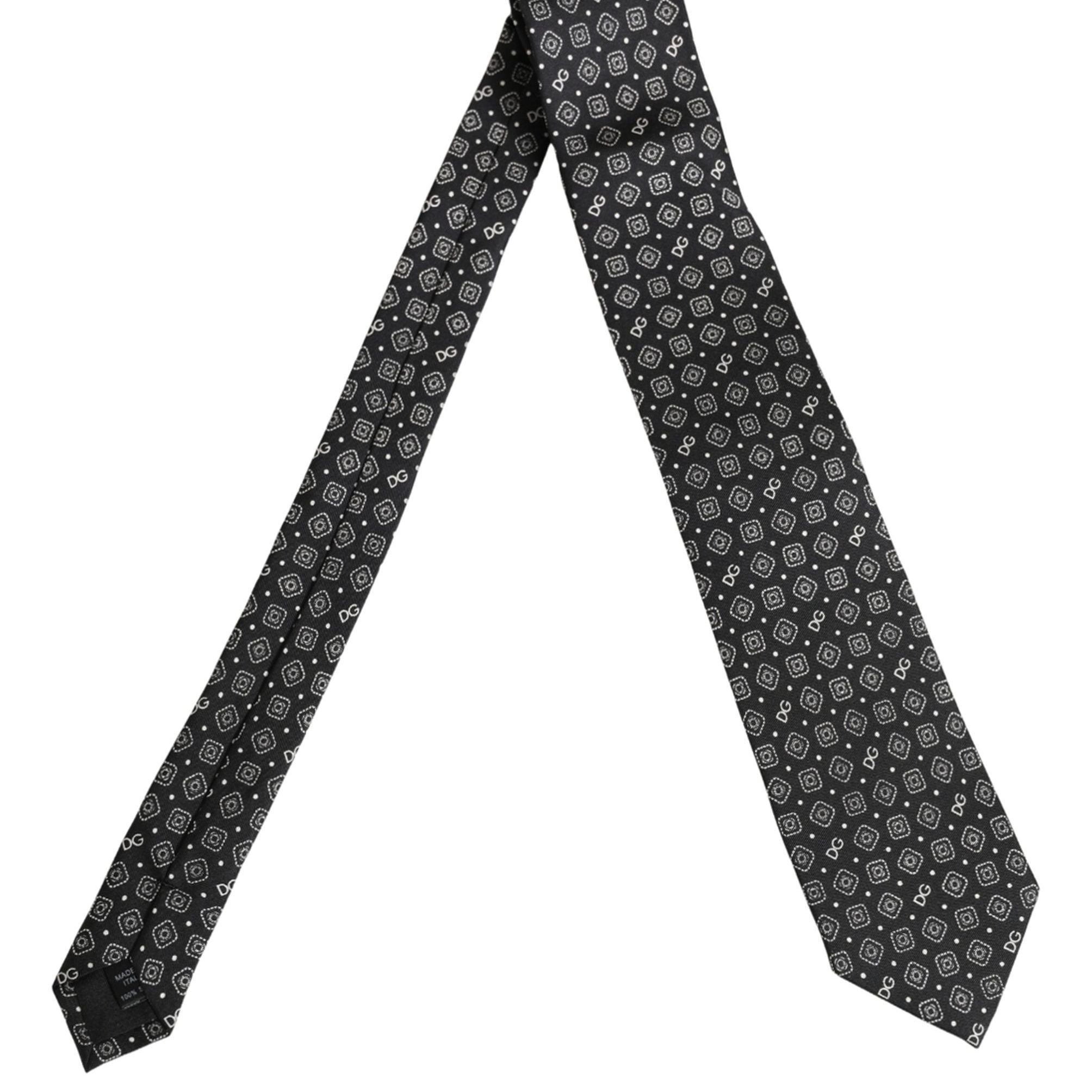 Dolce & Gabbana Men Black DG Logo 100% Silk Adjustable Tied Necktie Tie