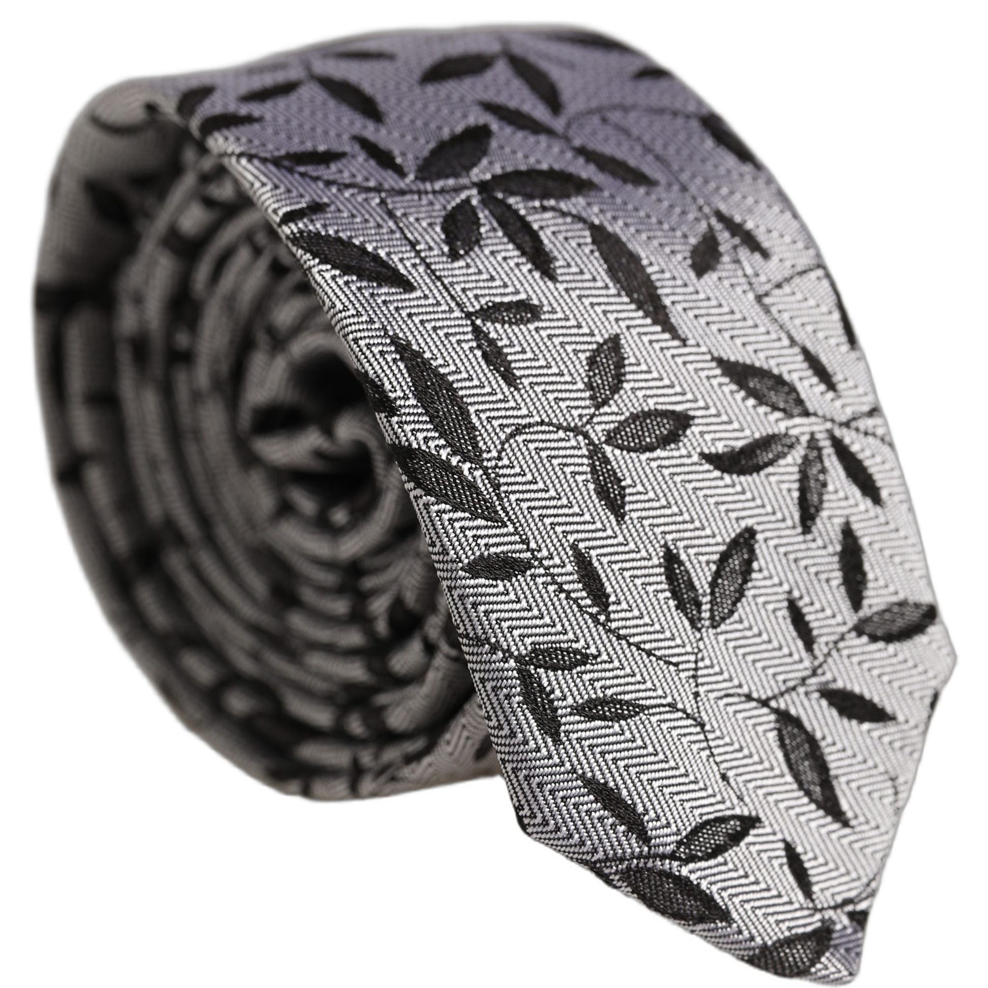 Dolce & Gabbana Men Gray Leaf Pattern Silk Adjustable Tied Necktie Tie