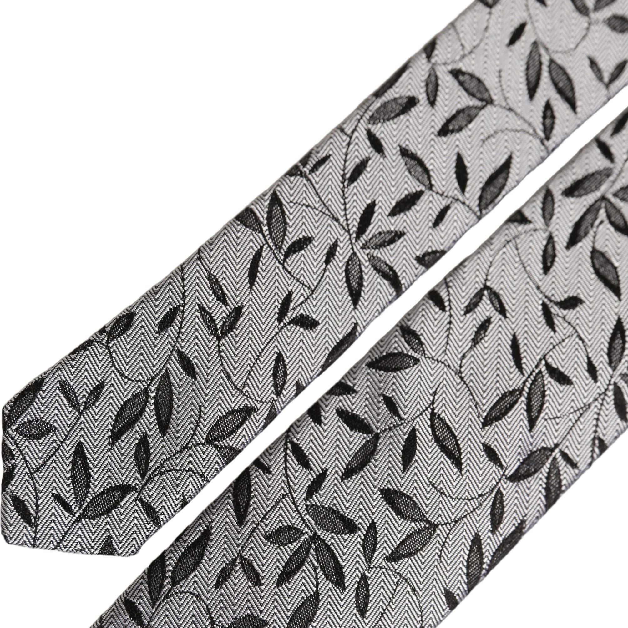 Dolce & Gabbana Men Gray Leaf Pattern Silk Adjustable Tied Necktie Tie