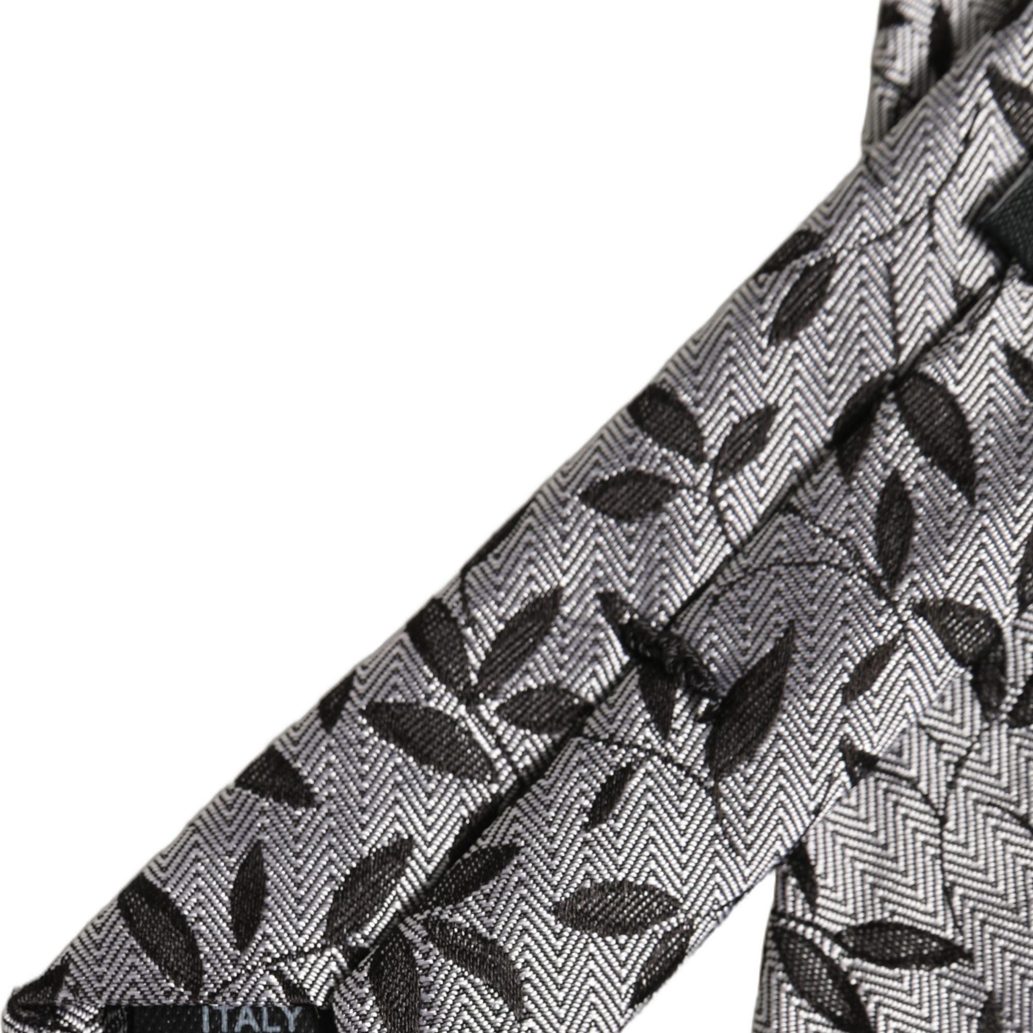 Dolce & Gabbana Men Gray Leaf Pattern Silk Adjustable Tied Necktie Tie