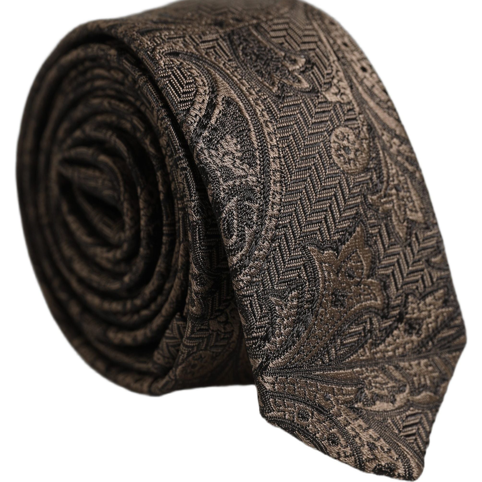 Dolce & Gabbana Men Brown Paisley 100% Silk Adjustable Tied Necktie Tie
