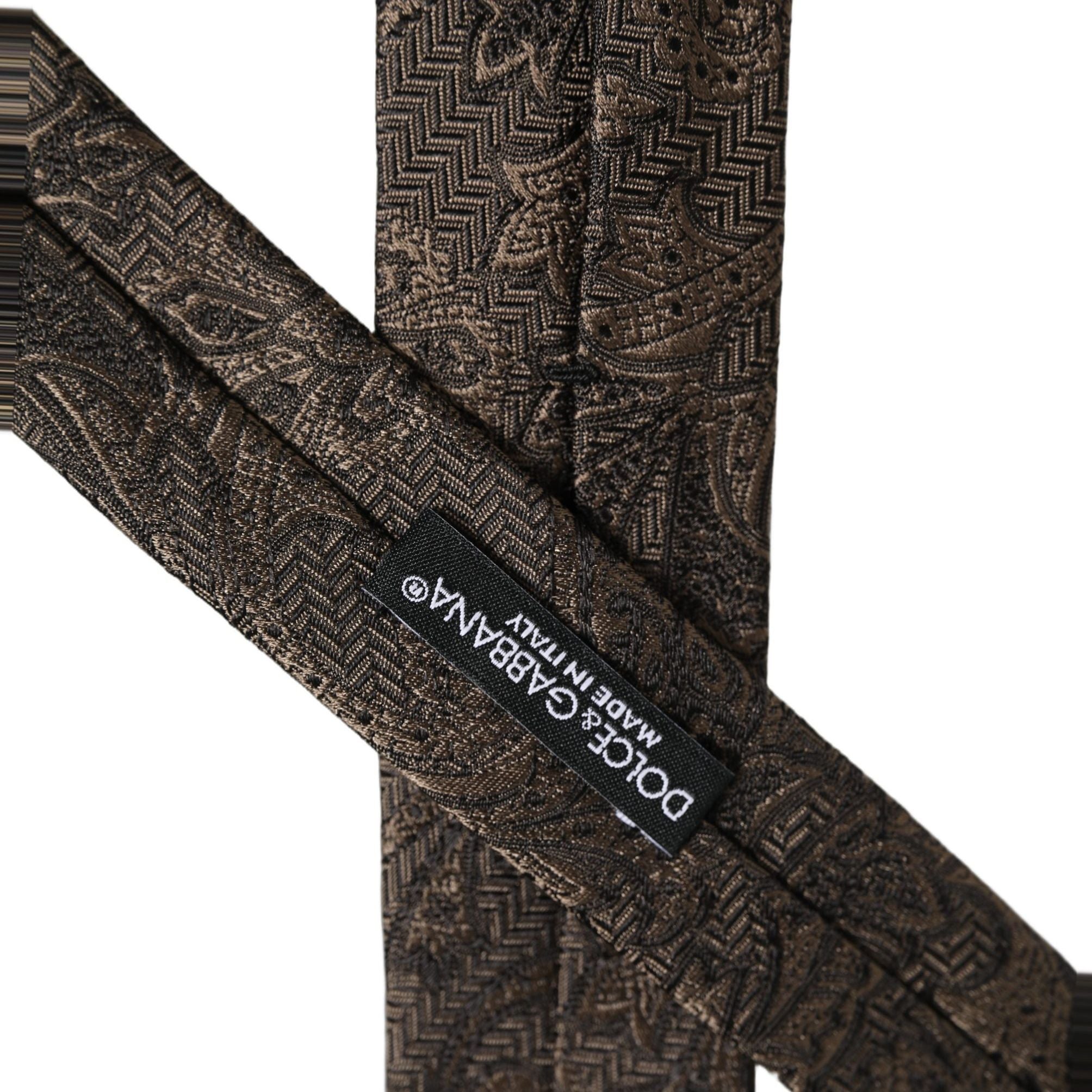 Dolce & Gabbana Men Brown Paisley 100% Silk Adjustable Tied Necktie Tie
