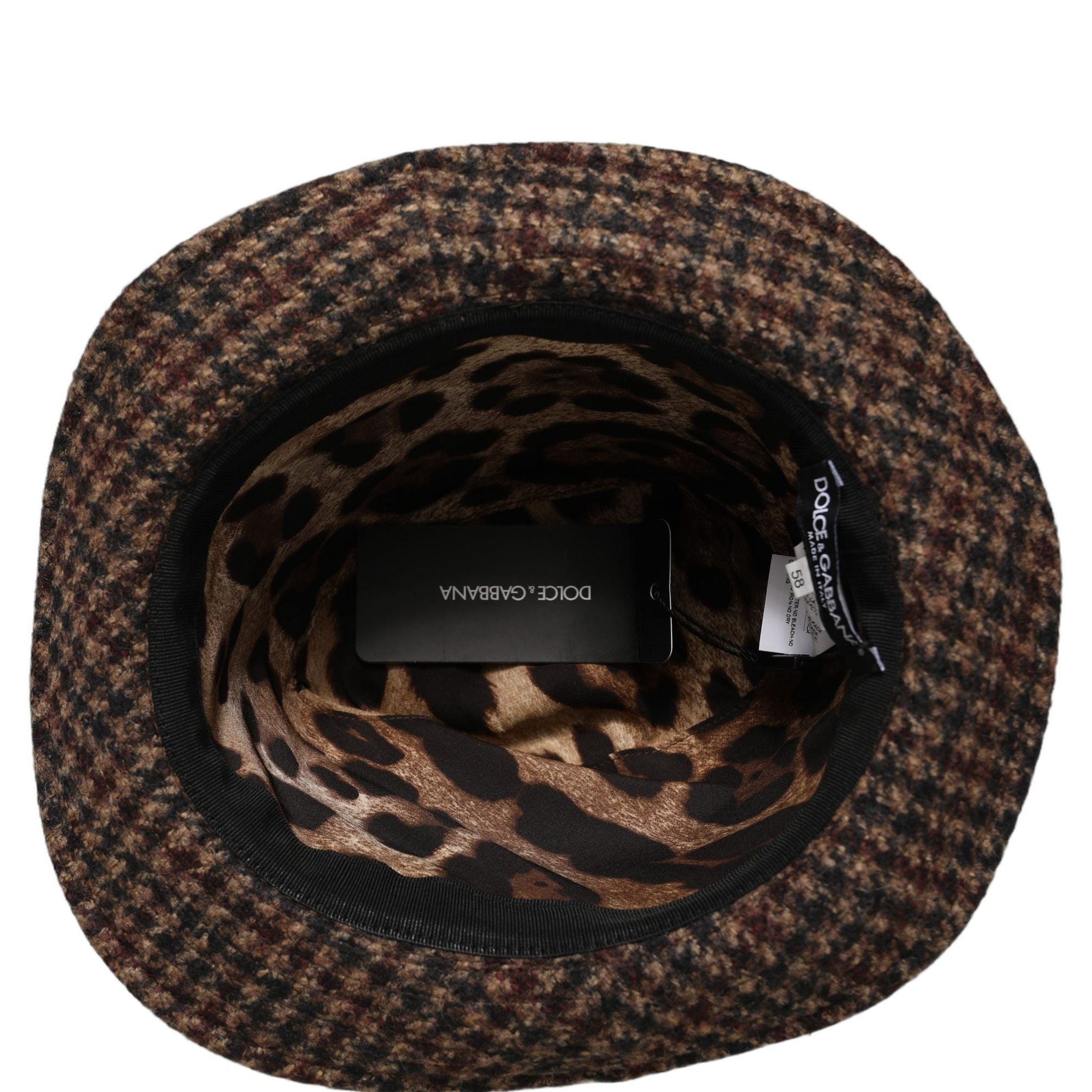 Dolce & Gabbana Brown Checkered Wool Tweed Fedora Capello Hats