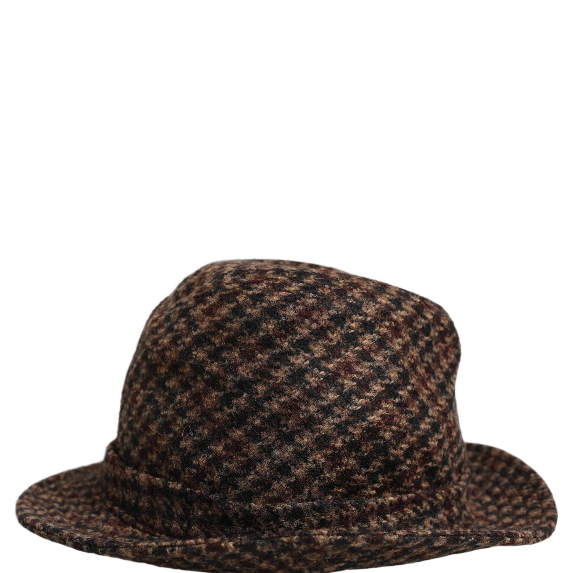 Dolce & Gabbana Brown Checkered Wool Tweed Fedora Capello Hats