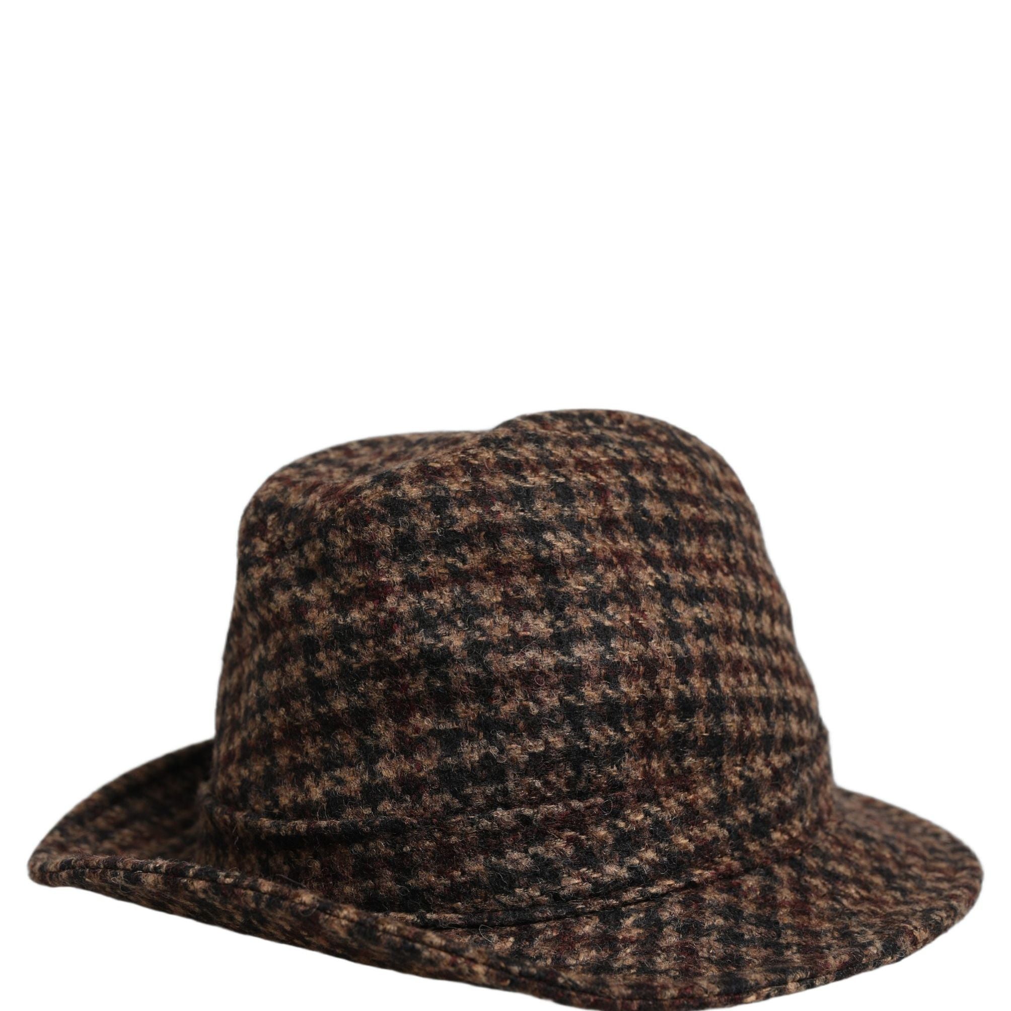Dolce & Gabbana Brown Checkered Wool Tweed Fedora Capello Hats