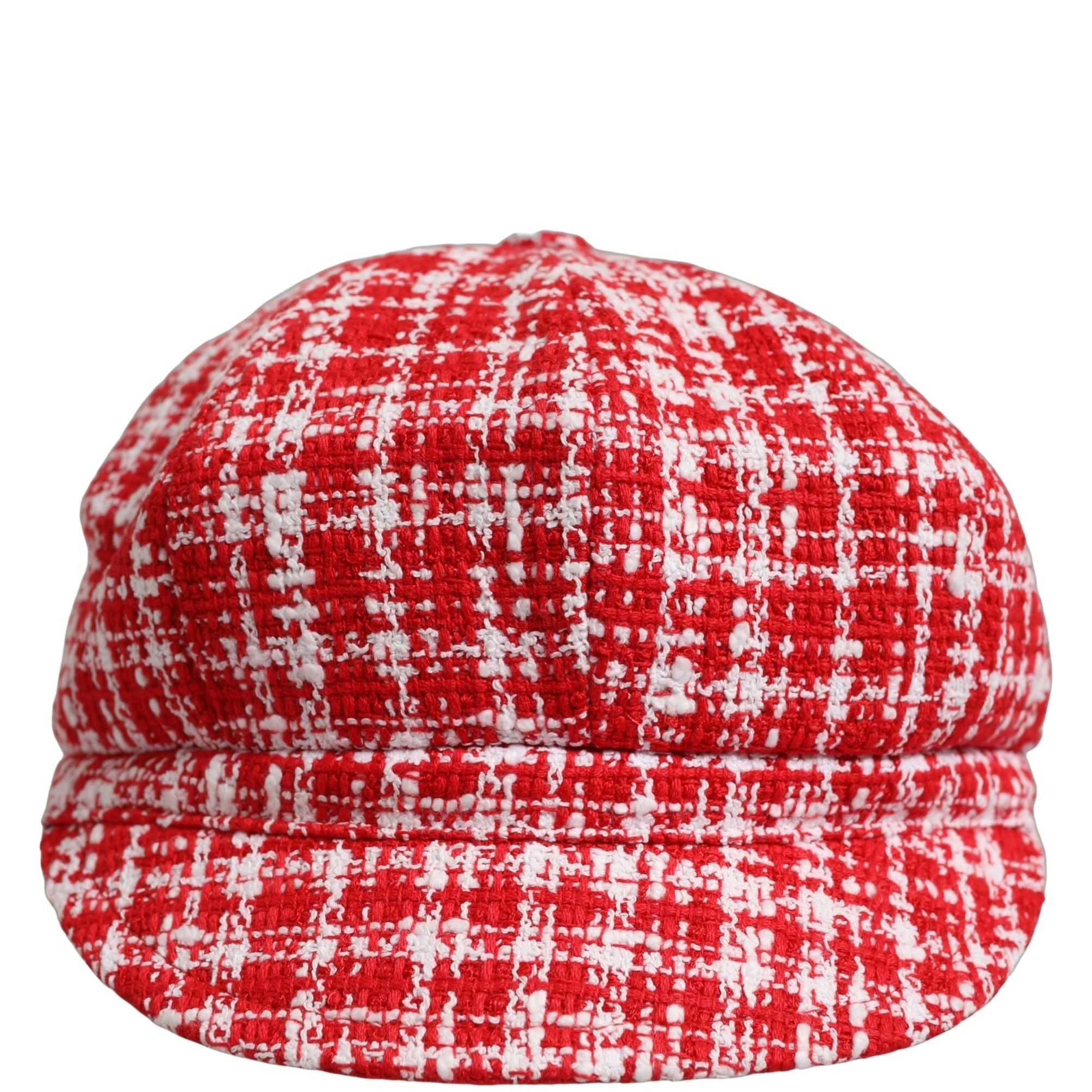 Dolce & Gabbana Red White Tweed Textured Baker Boy Capello Hat