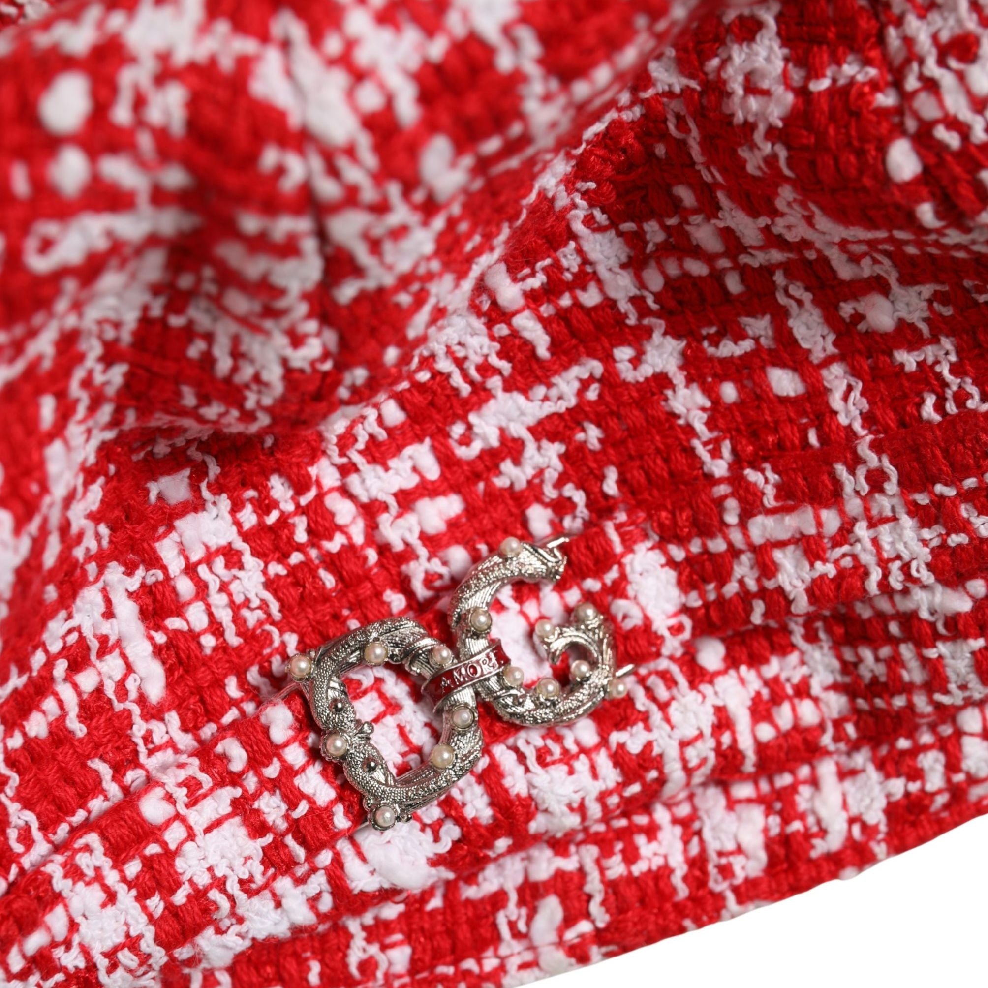 Dolce & Gabbana Red White Tweed Textured Baker Boy Capello Hat