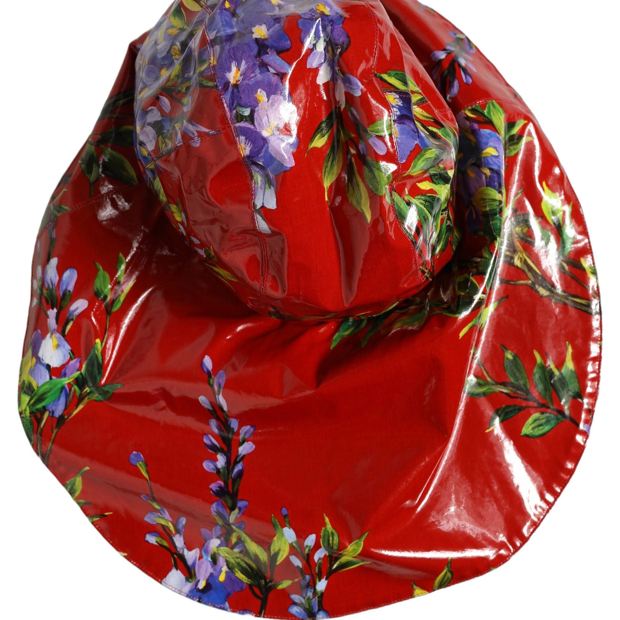 Dolce & Gabbana Glossy Red Floral Wide Brim Bucket Capello Hat