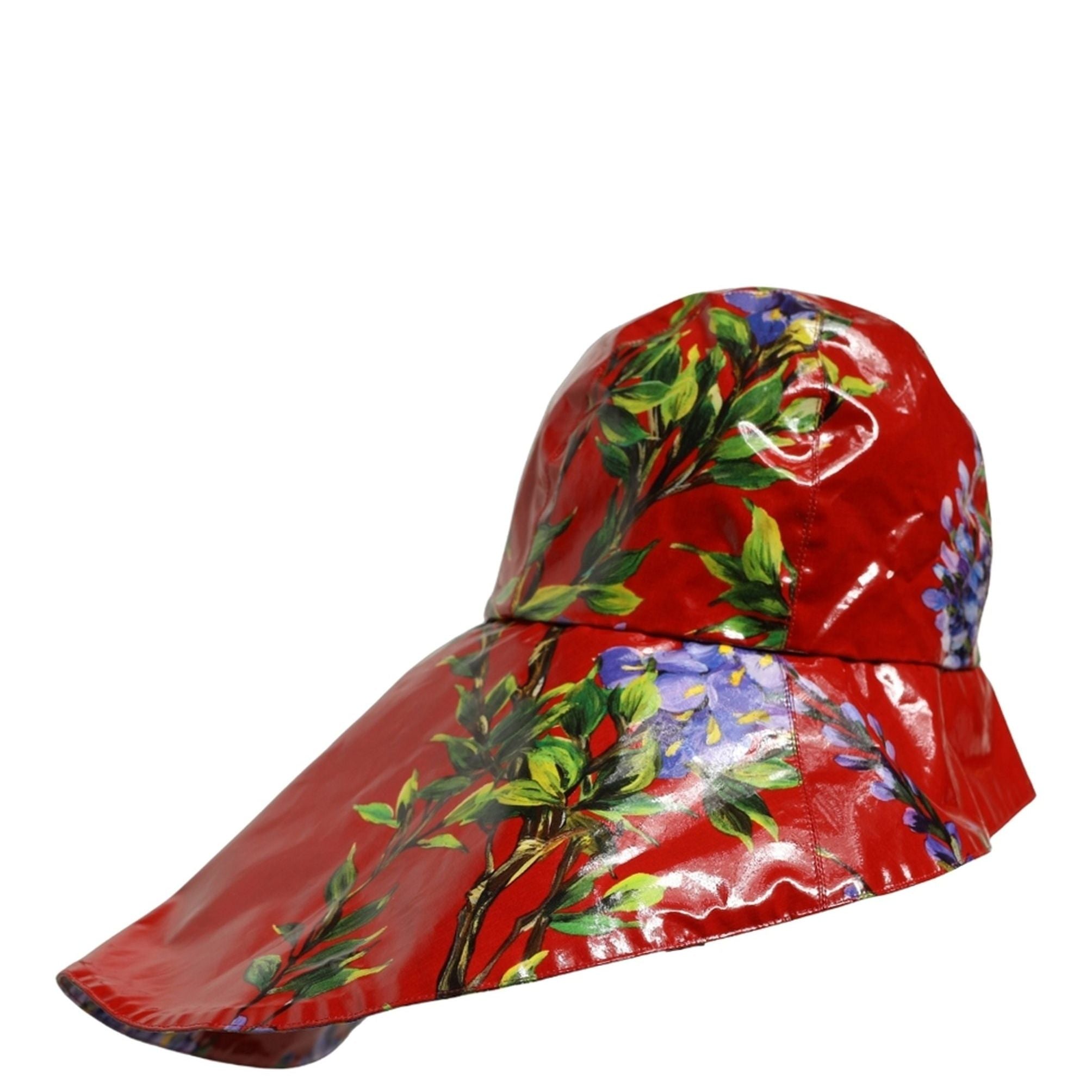 Dolce & Gabbana Glossy Red Floral Wide Brim Bucket Capello Hat
