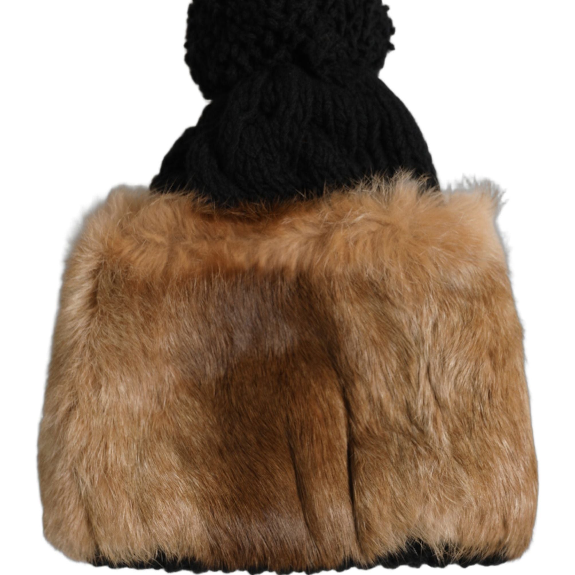 Dolce & Gabbana Black Brown Dyed Rabbit Real Fur Winter Beanie Hat