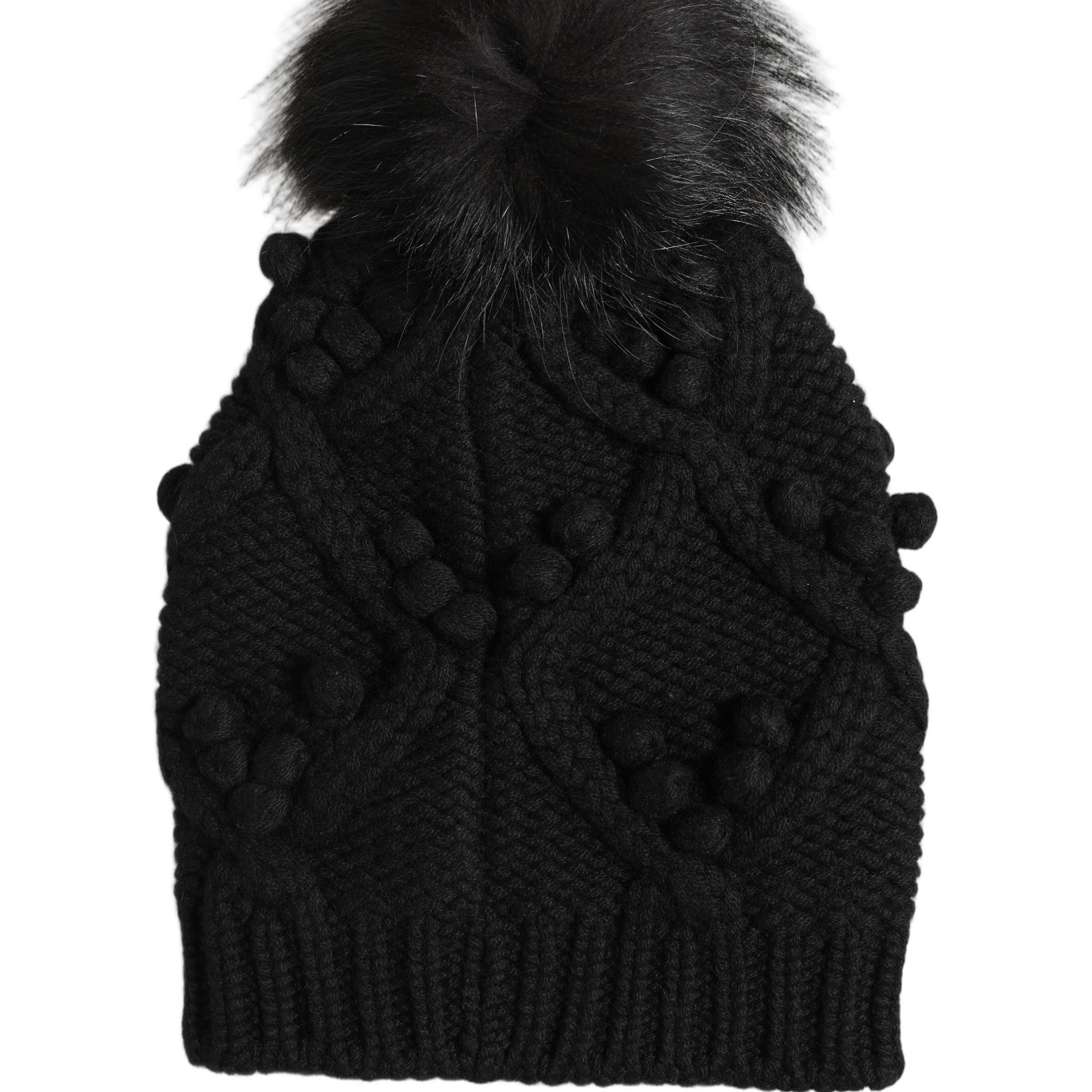 Dolce & Gabbana Black Cashmere Knitted Fur Pom-Pom Beanie One Size Hat