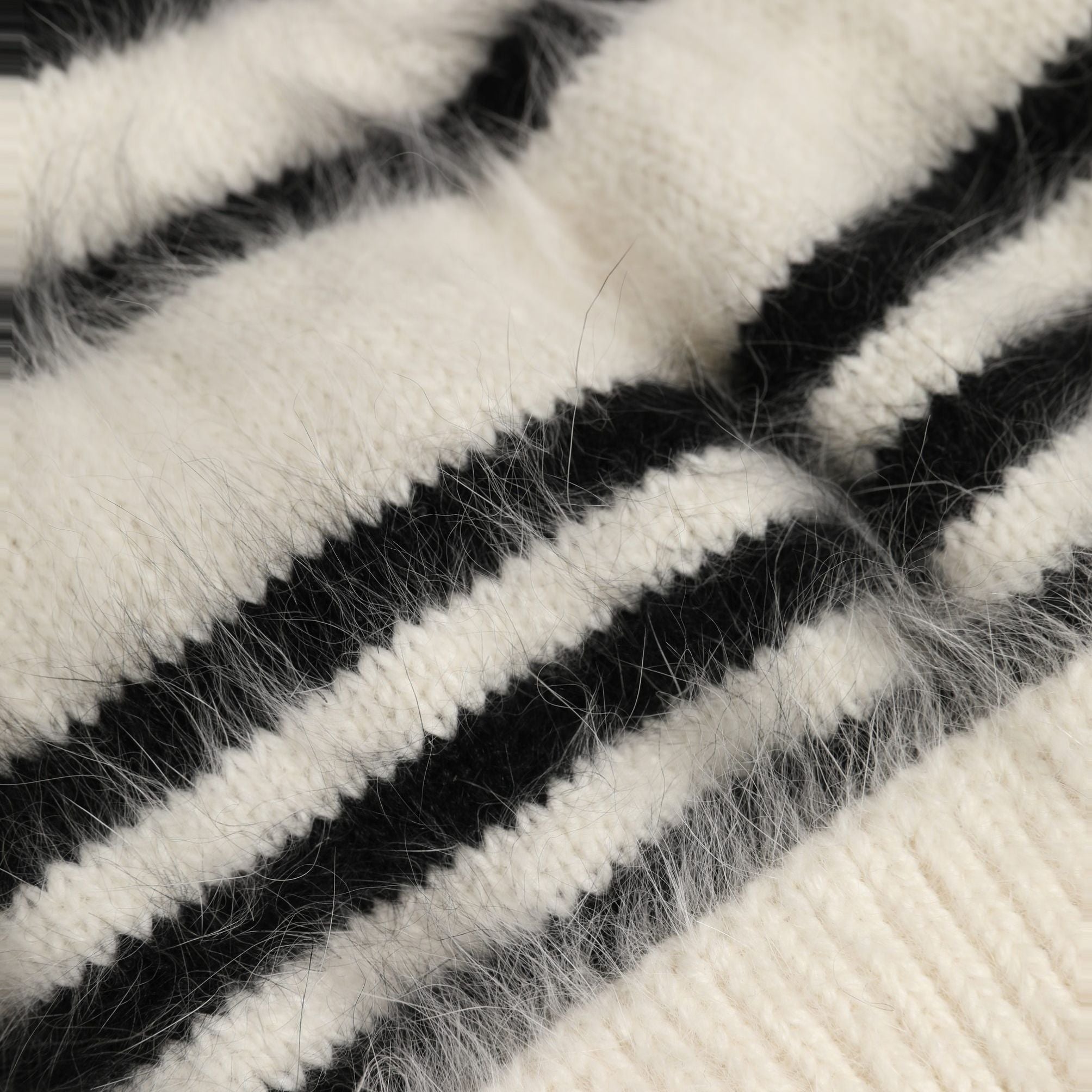 Dolce & Gabbana Black White Striped Angora Knitted Beanie One Size Hat