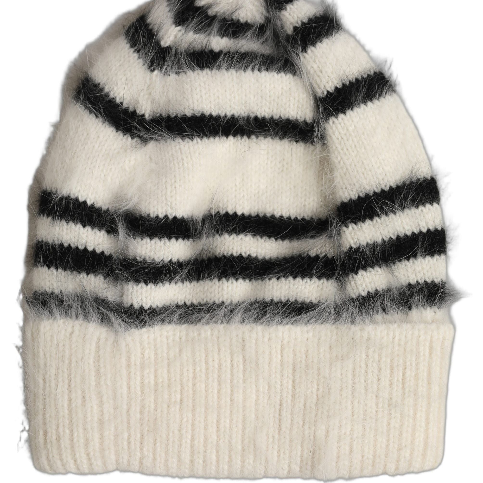 Dolce & Gabbana Black White Striped Angora Knitted Beanie One Size Hat