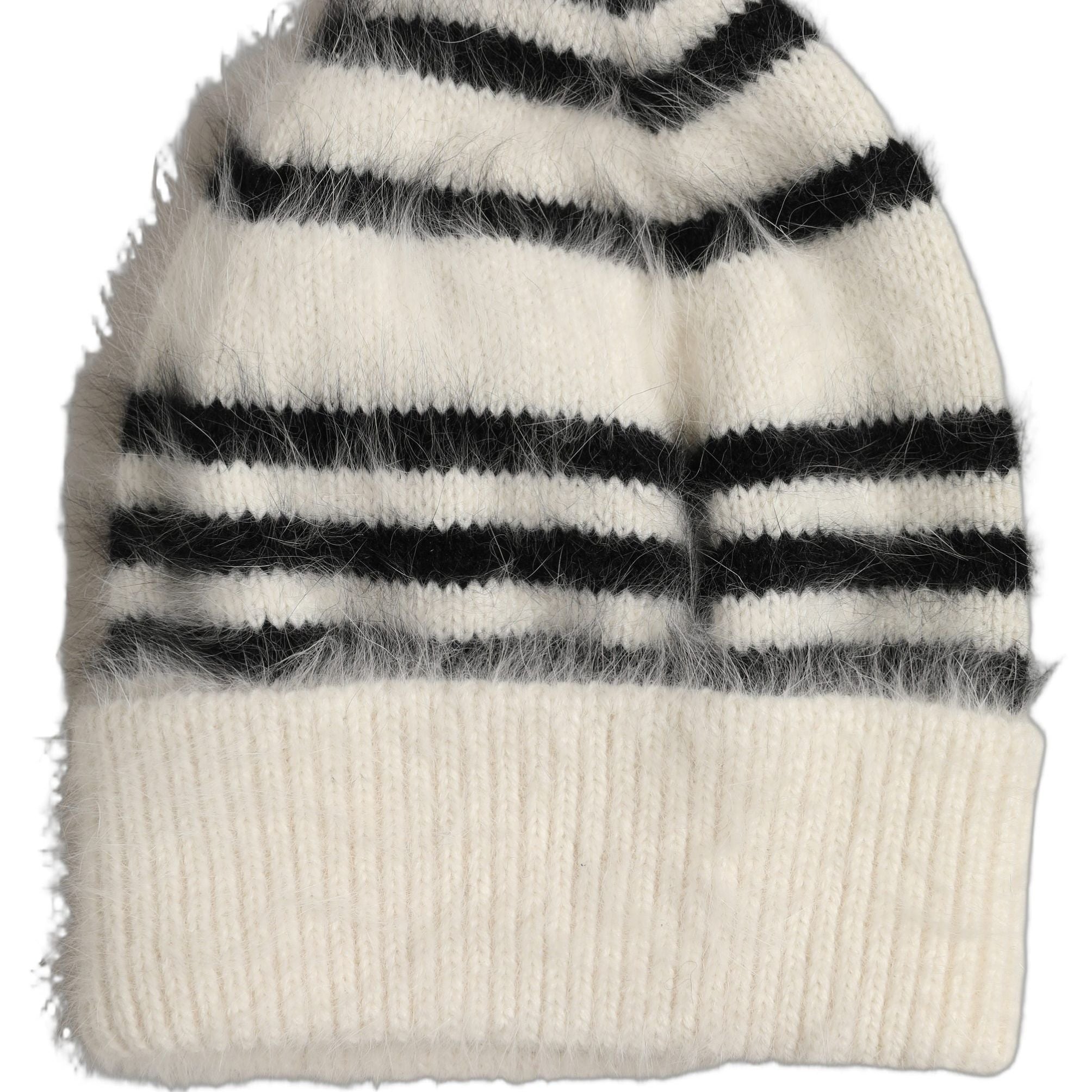 Dolce & Gabbana Black White Striped Angora Knitted Beanie One Size Hat