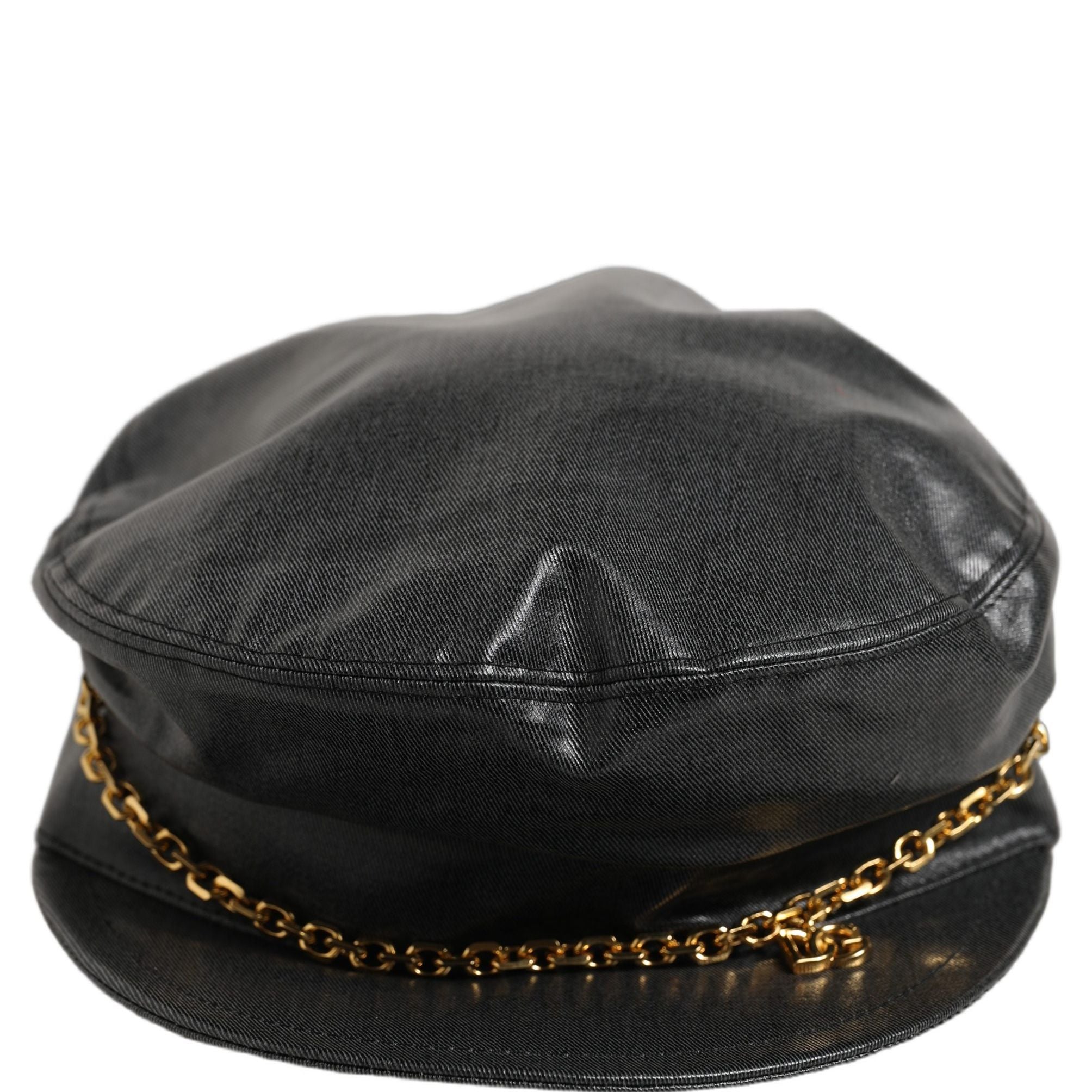 Dolce & Gabbana Black Cotton Gold DG Chain Baker Boy Capello Hat