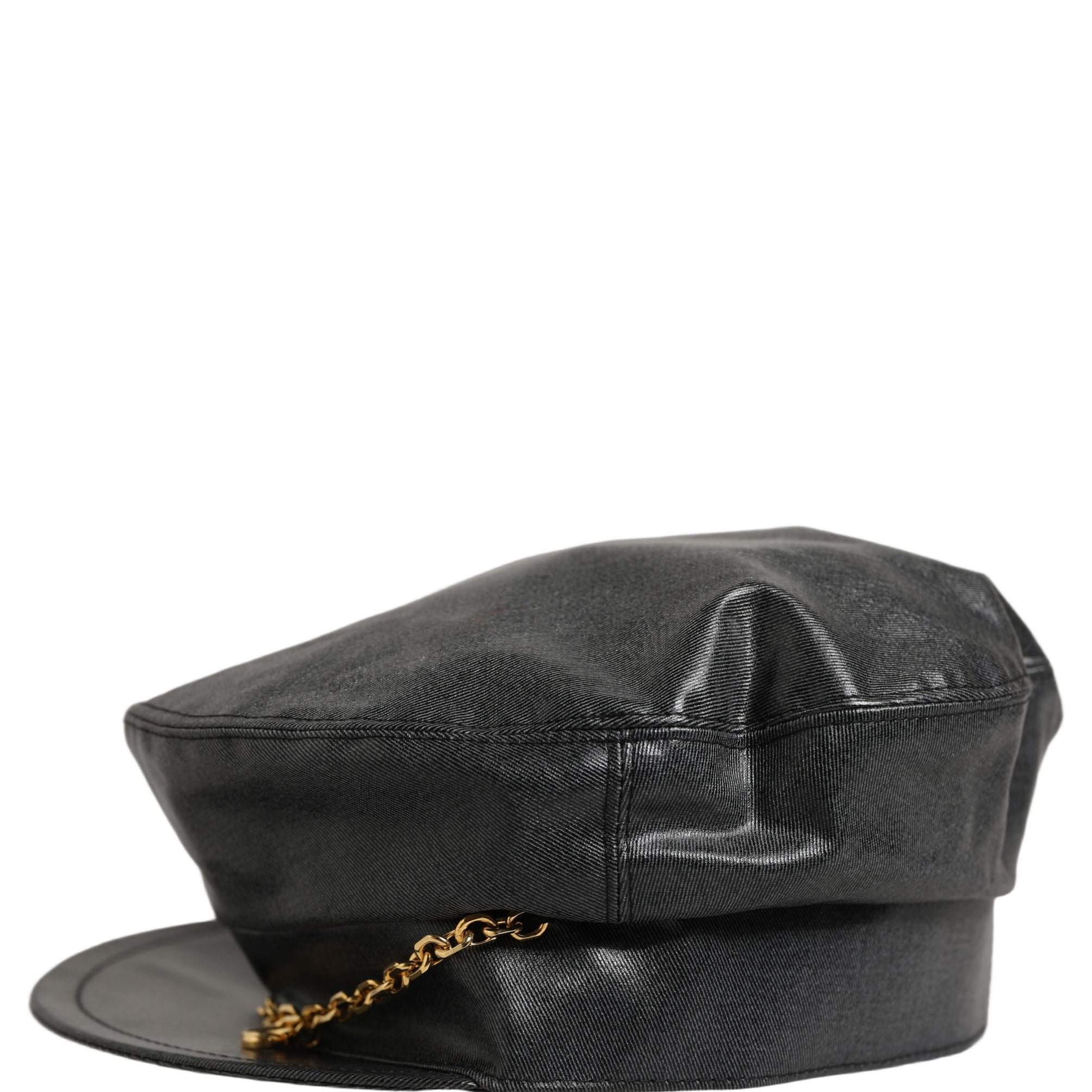 Dolce & Gabbana Black Cotton Gold DG Chain Baker Boy Capello Hat
